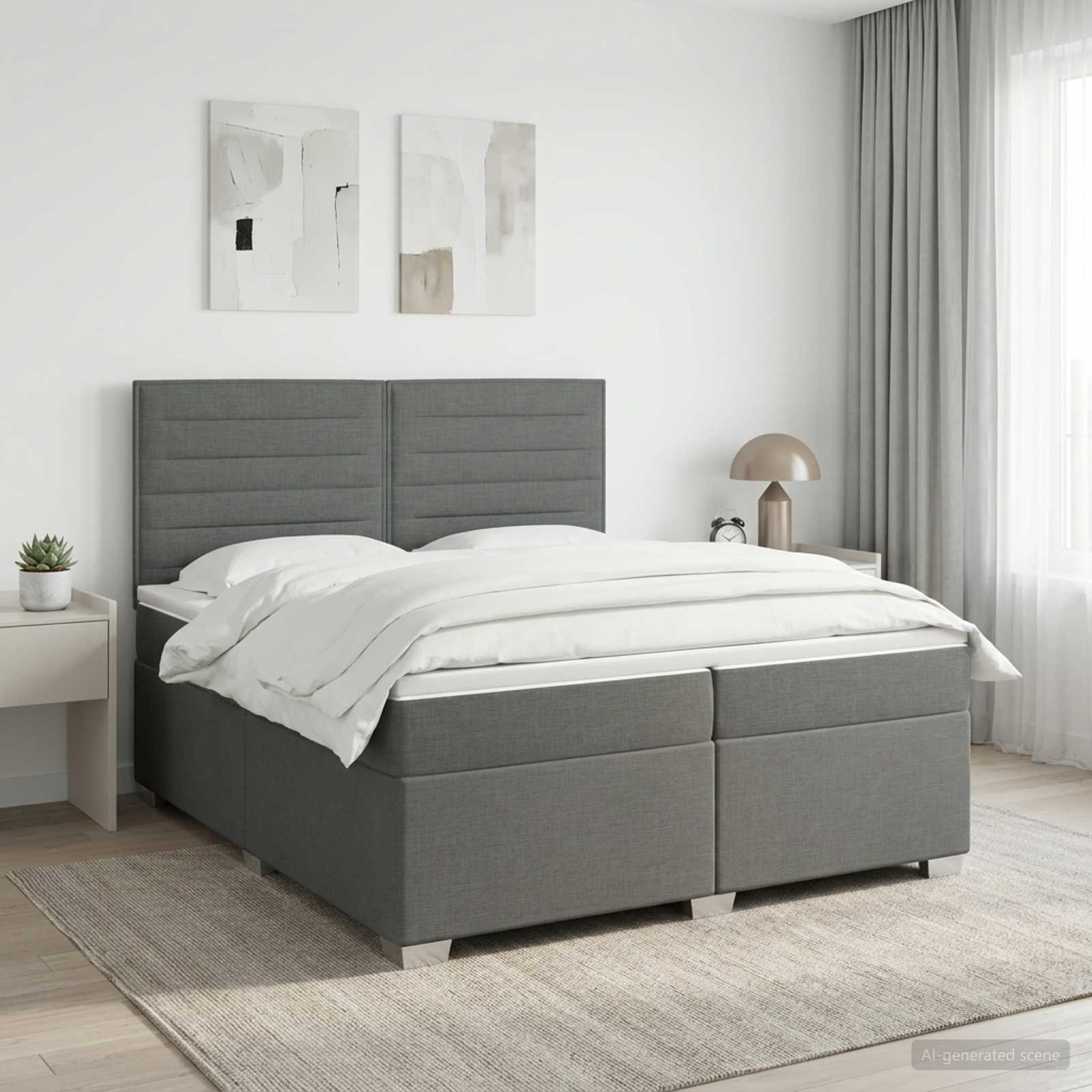 Boxspringbed met matras Donkergrijs 200 x 200 cm Stof