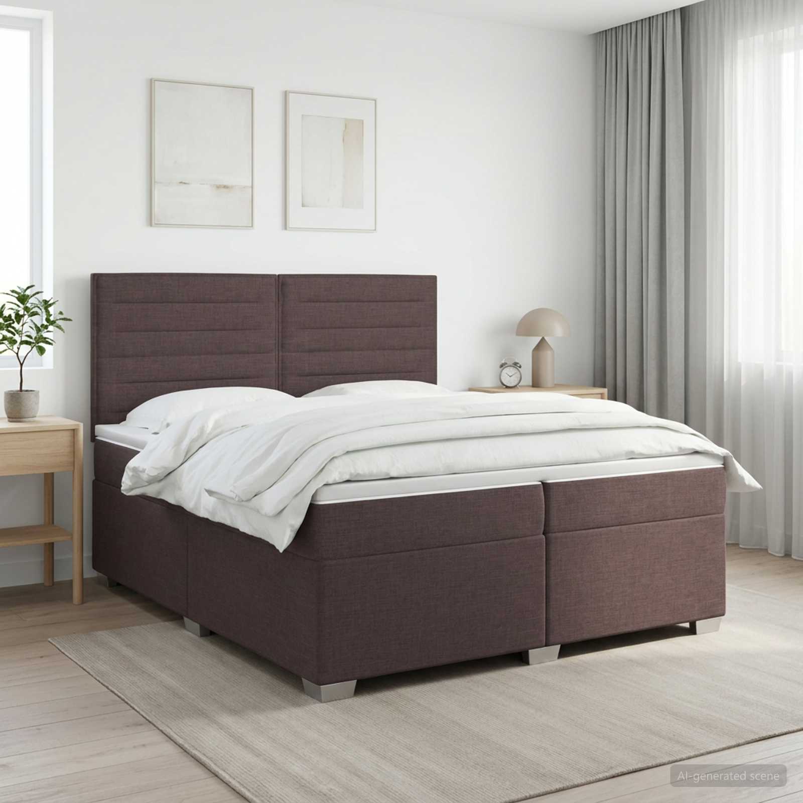 Boxspringbed met matras Donkerbruin 200 x 200 cm Stof