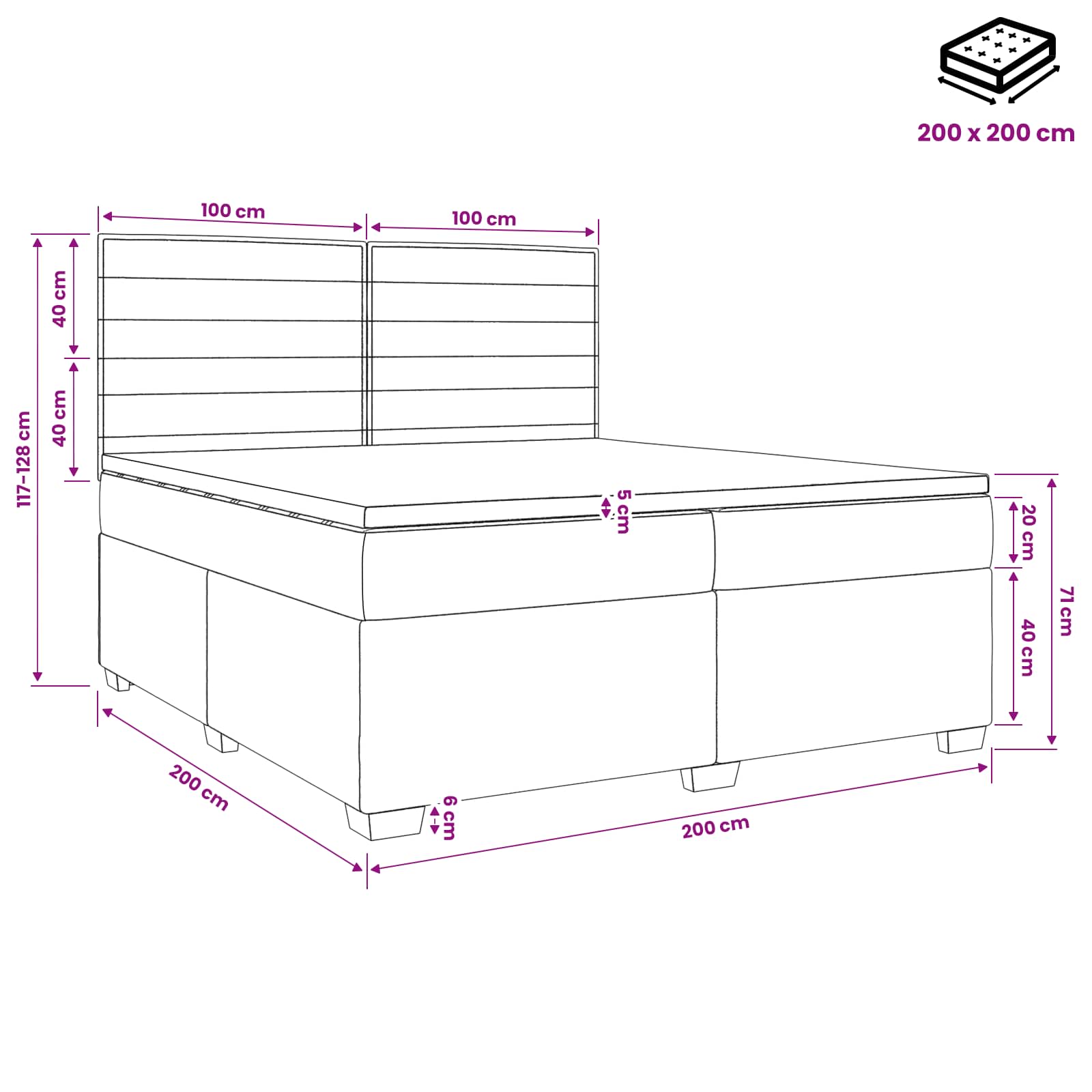 Boxspringbed met matras met hoofdeinde Taupe 200 x 200 cm Stof – afbeelding 10