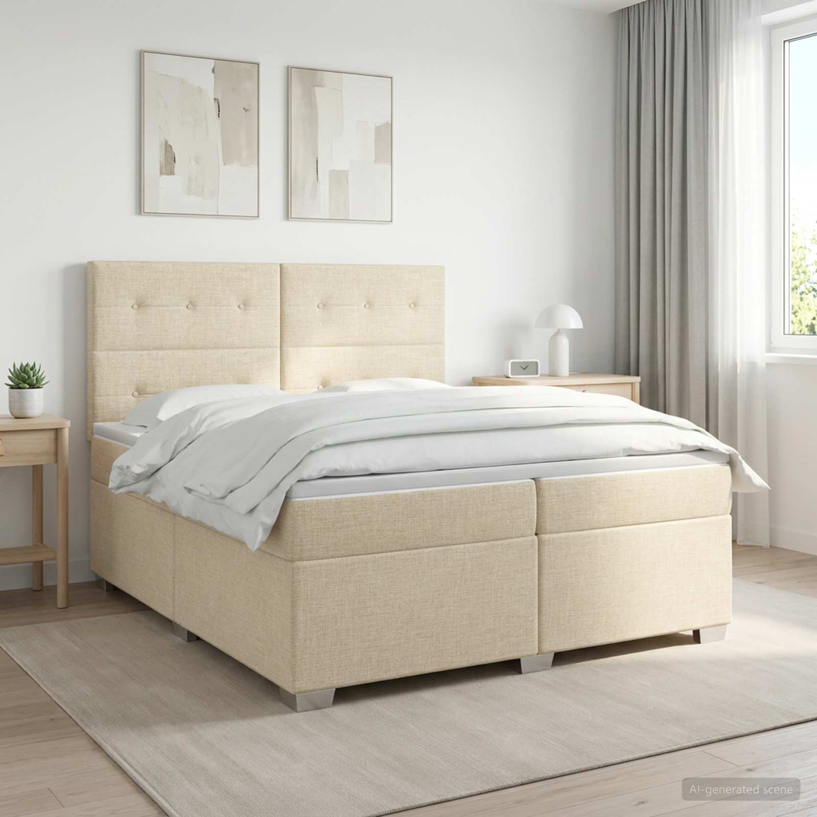 Boxspringbed met matras Crèmekleurig 200 x 200 cm Stof