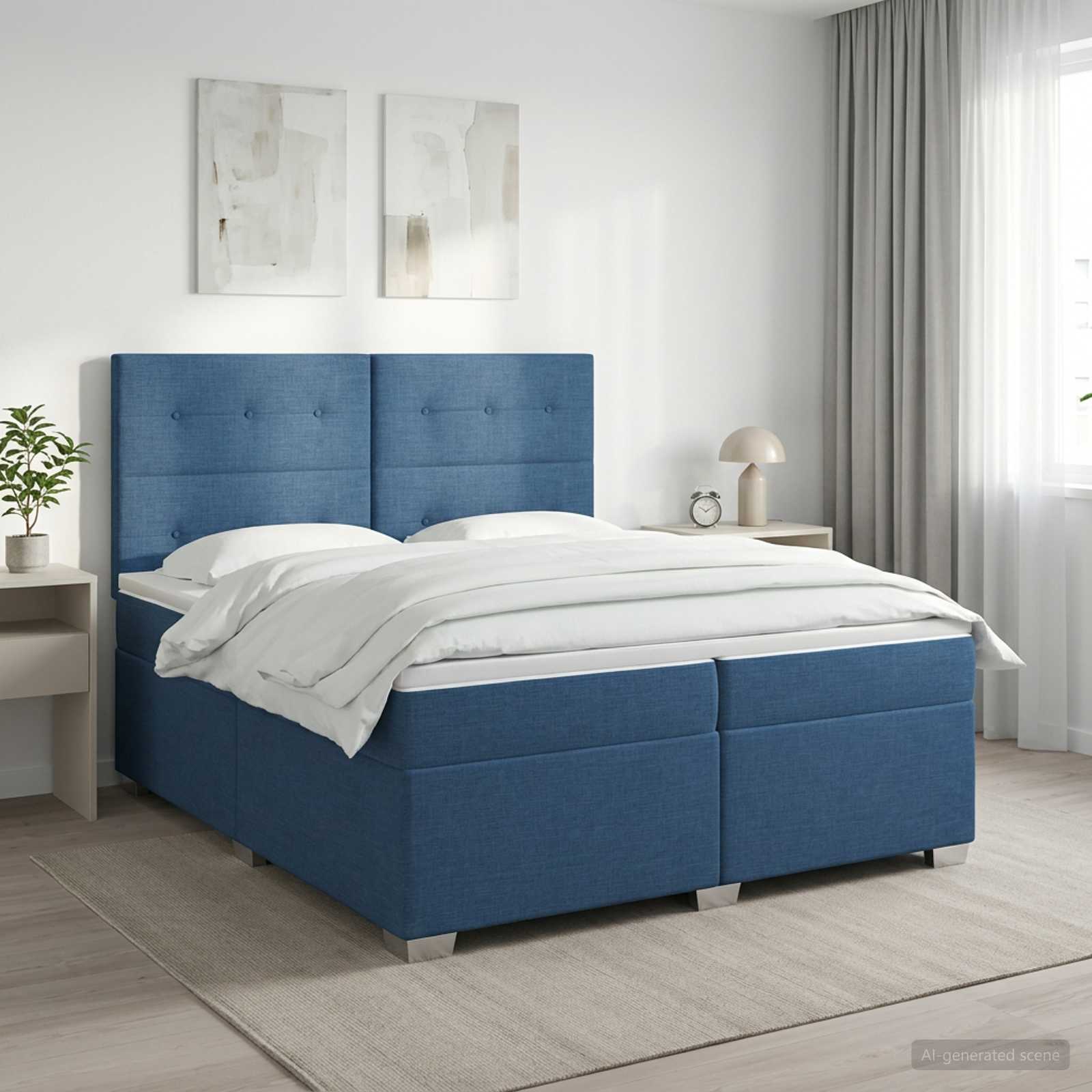 Boxspringbed met matras met hoofdeinde Blauw 200 x 200 cm Stof