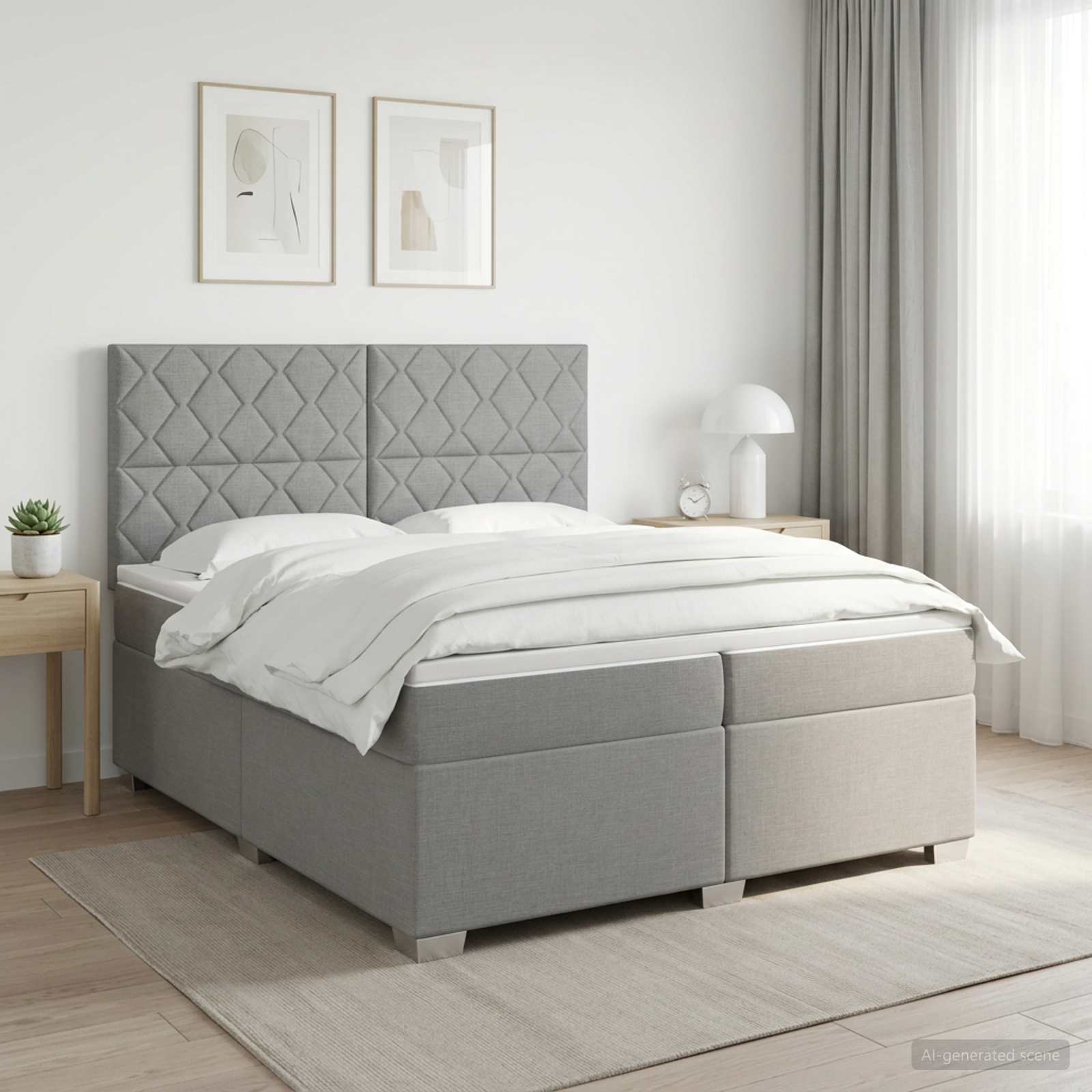 Boxspringbed met matras Lichtgrijs 200 x 200 cm Stof