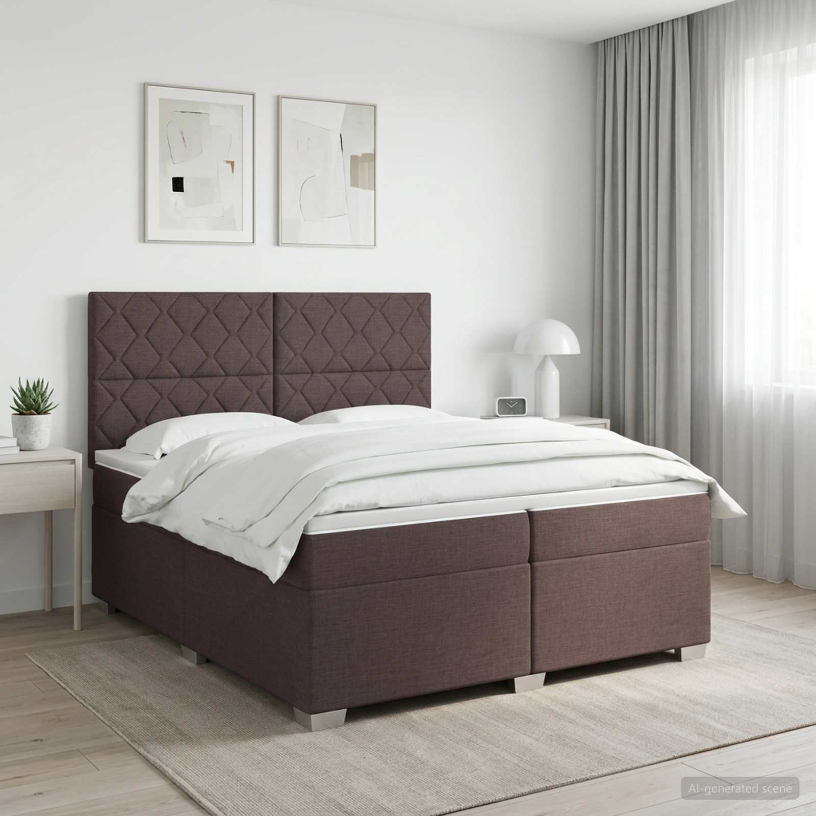 Boxspringbed met matras Donkerbruin 200 x 200 cm Stof
