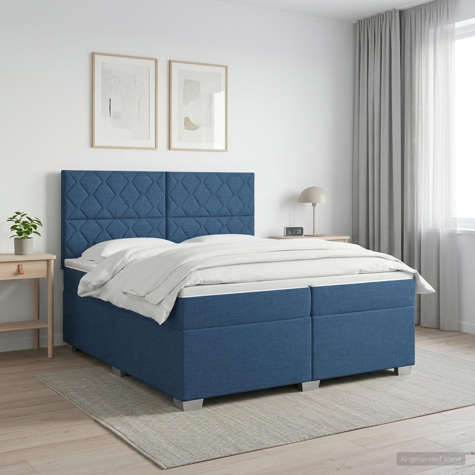 Boxspringbed met matras met hoofdeinde Blauw 200 x 200 cm Stof