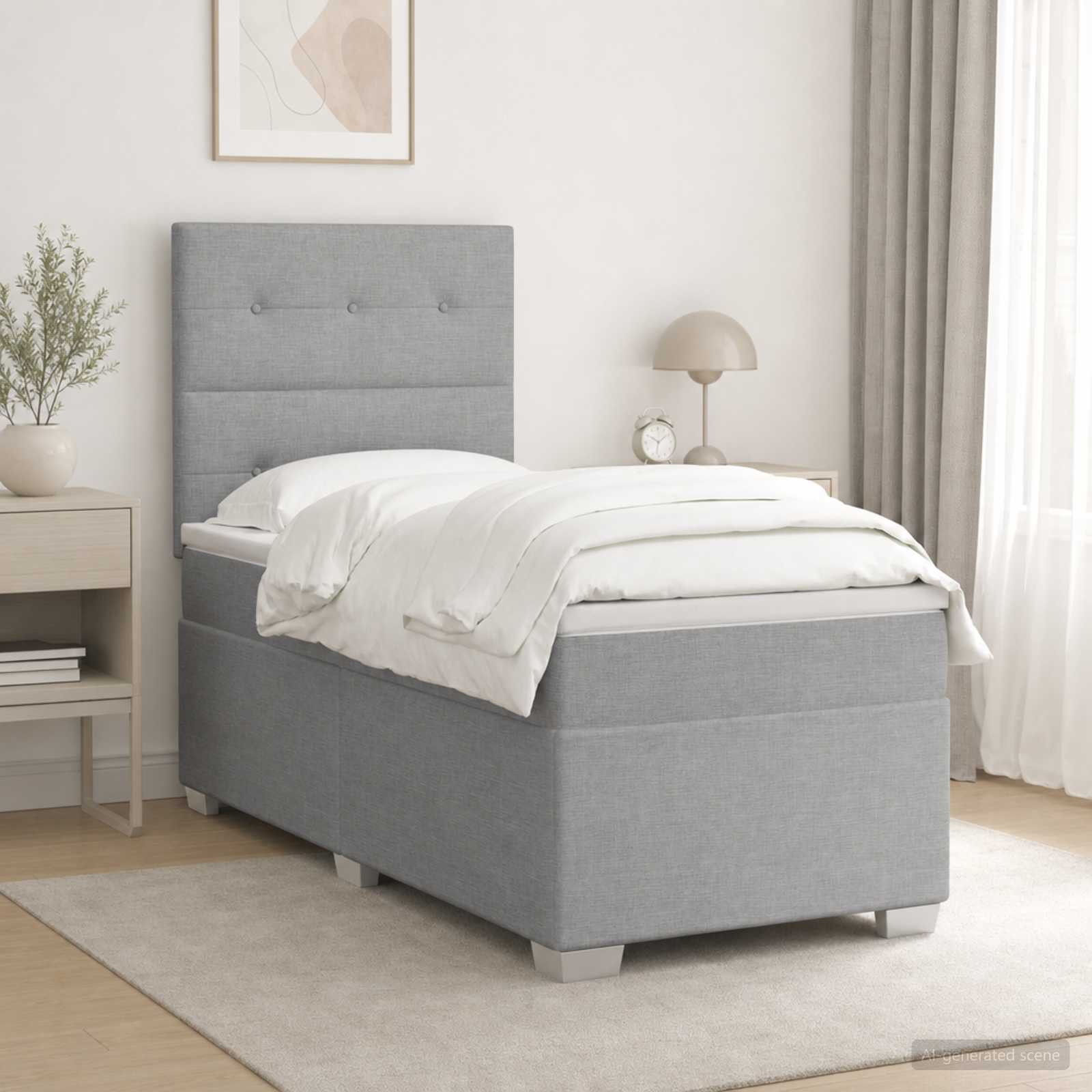 Boxspringbed met matras met hoofdeinde Lichtgrijs Enkel Stof