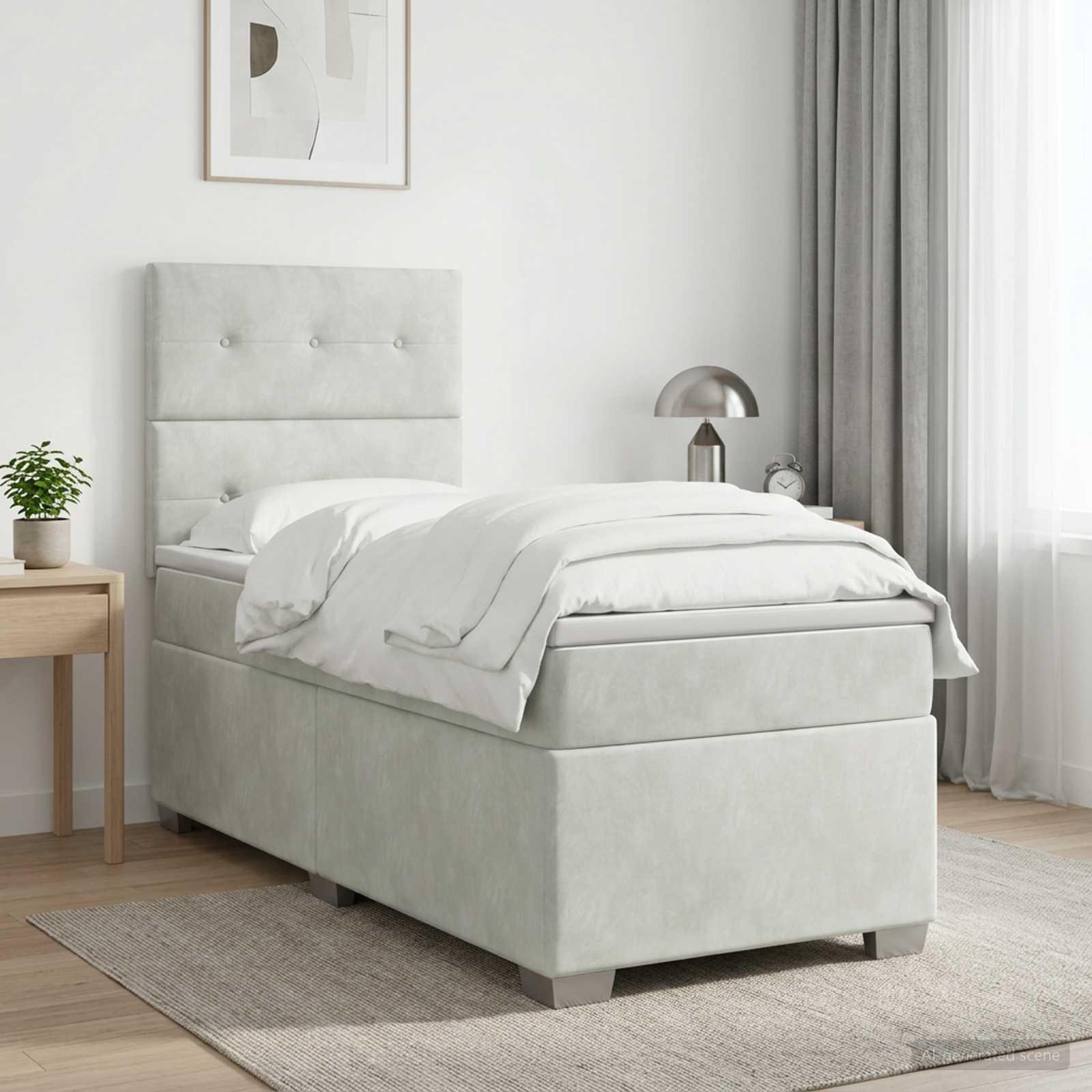 Boxspringbed met matras Lichtgrijs 80 x 200 cm Fluweel