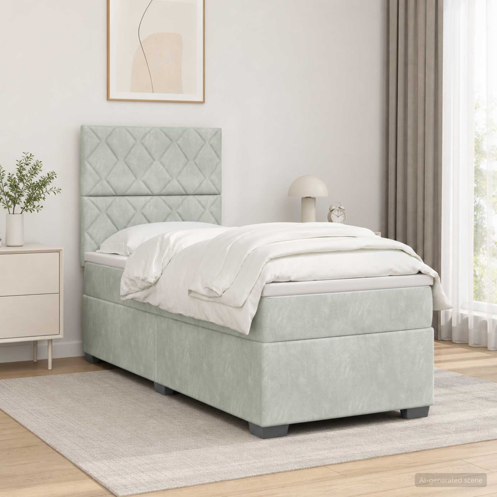 Boxspringbed met matras Lichtgrijs 90 x 190 cm Fluweel