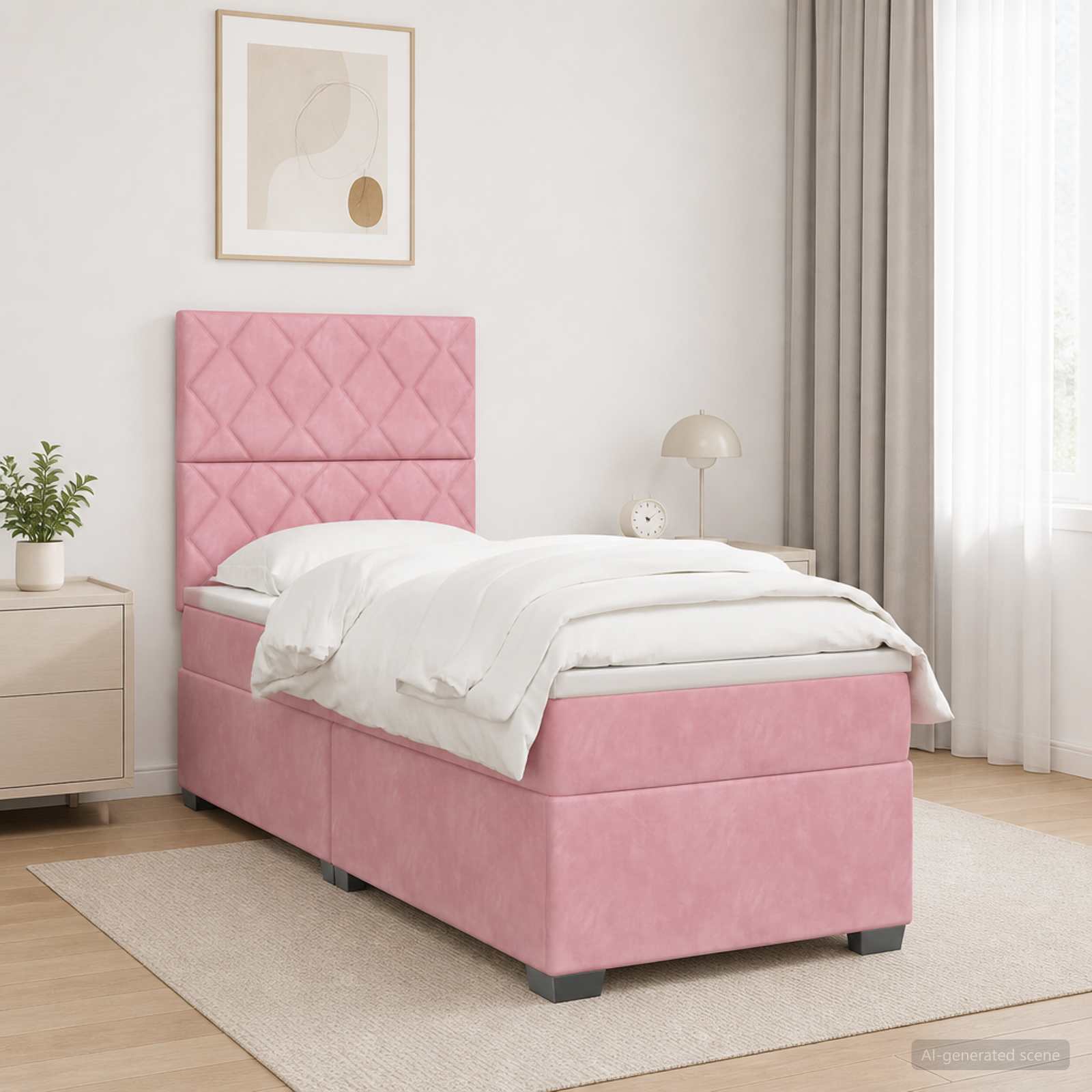 Boxspringbed met matras met hoofdeinde Roze 90 x 190 cm Fluweel