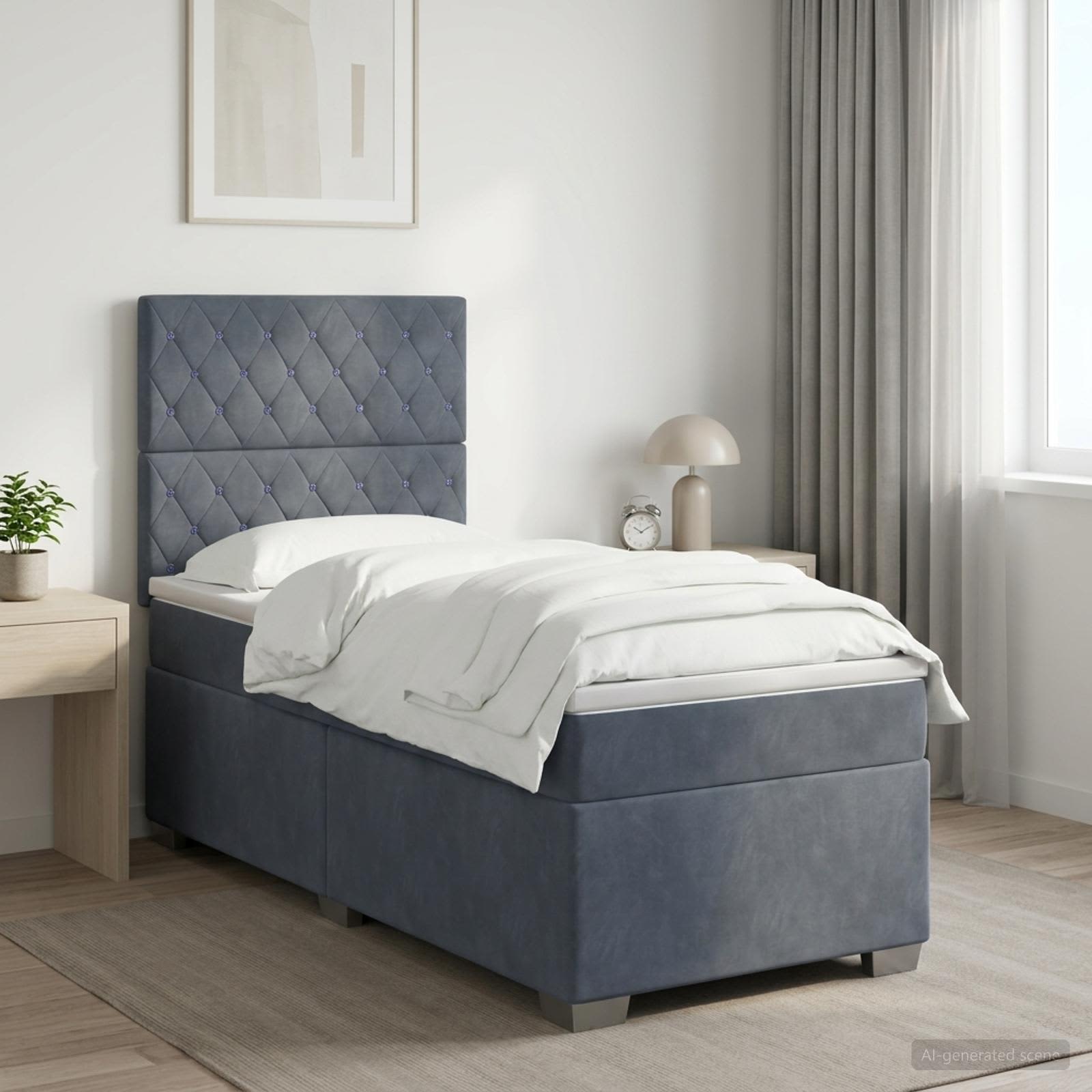 Boxspringbed met matras Donkergrijs 90 x 200 cm Fluweel