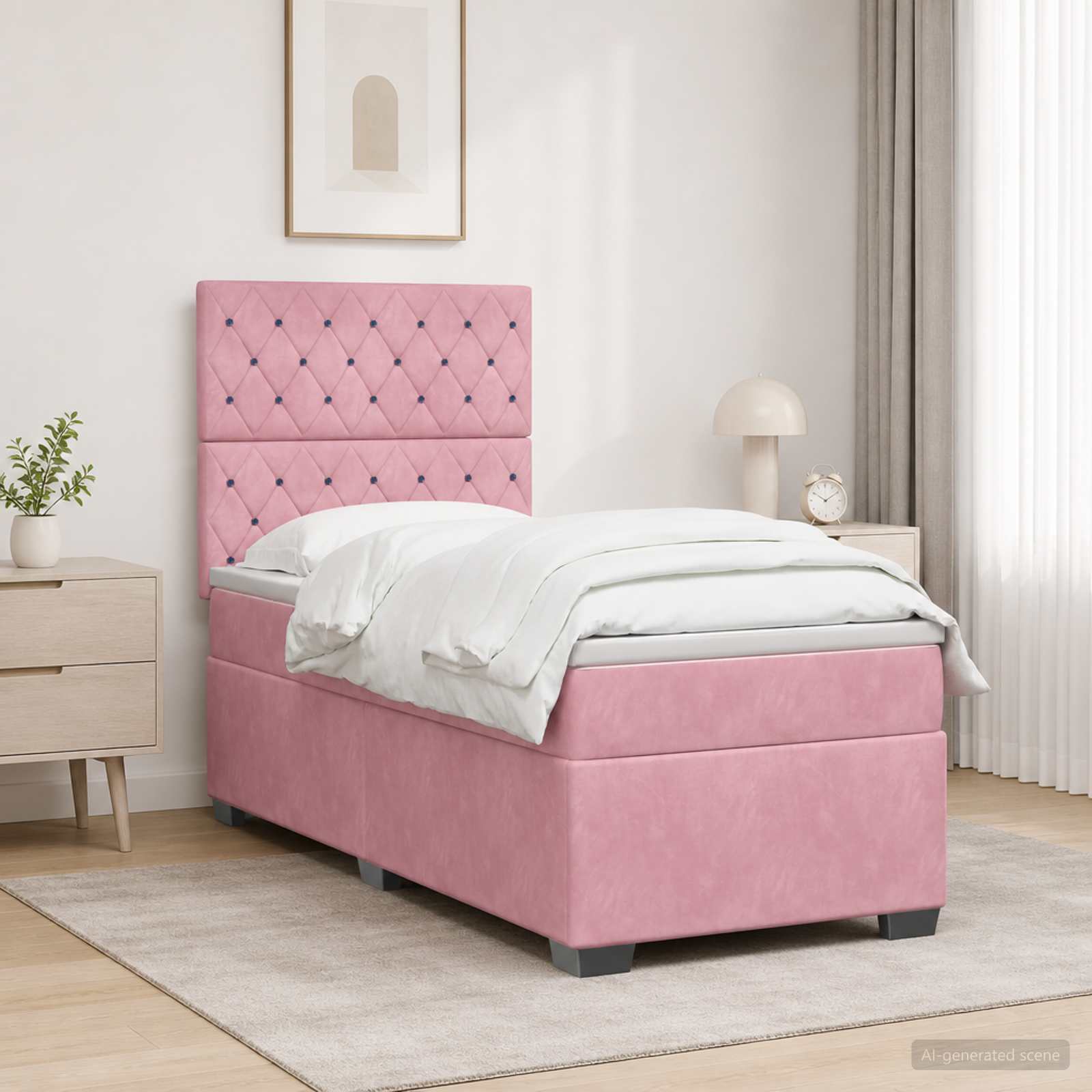 Boxspringbed met matras met hoofdeinde Roze 90 x 200 cm Fluweel