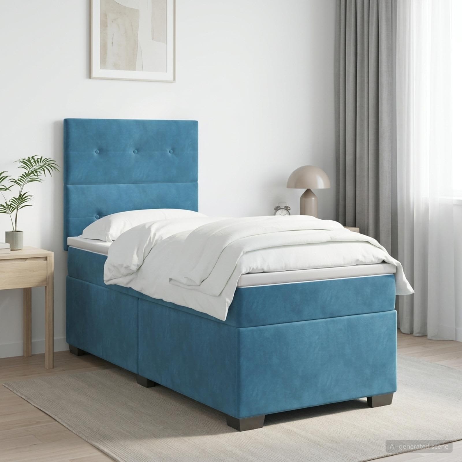 Boxspringbed met matras Blauw 90 x 200 cm Fluweel – afbeelding 1