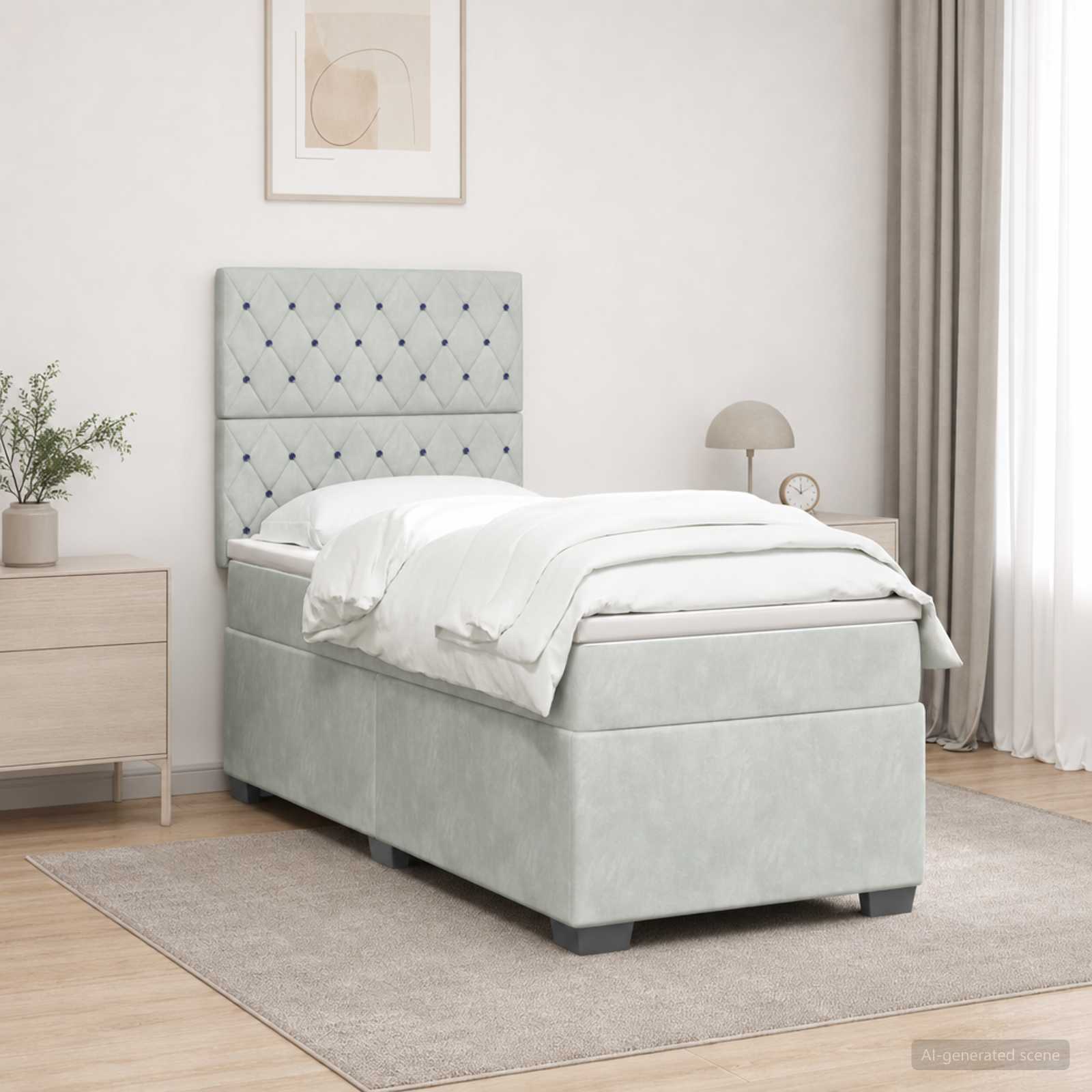 Boxspringbed met matras Lichtgrijs 100 x 200 cm Fluweel