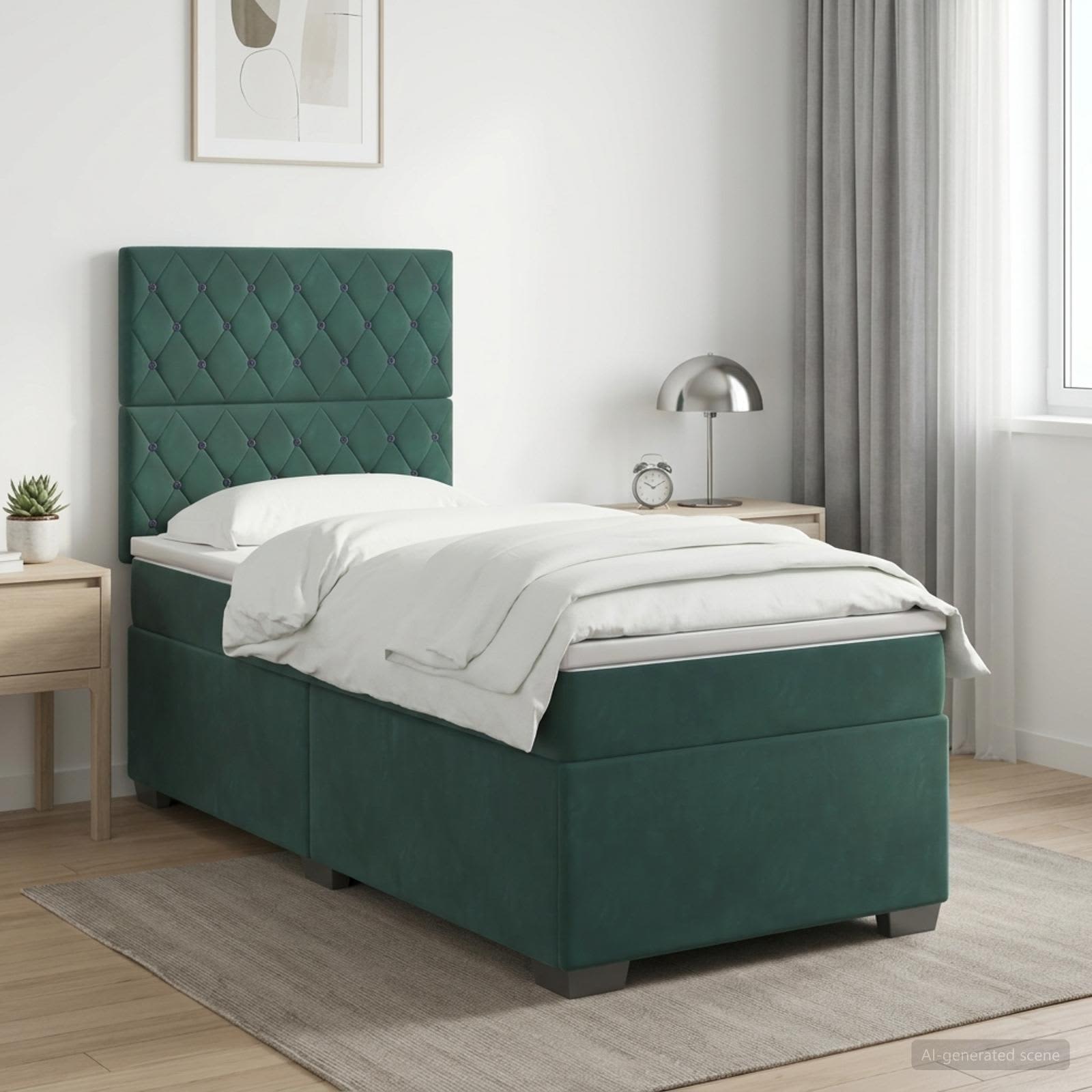 Boxspringbed met matras Donkergroen 100 x 200 cm Fluweel