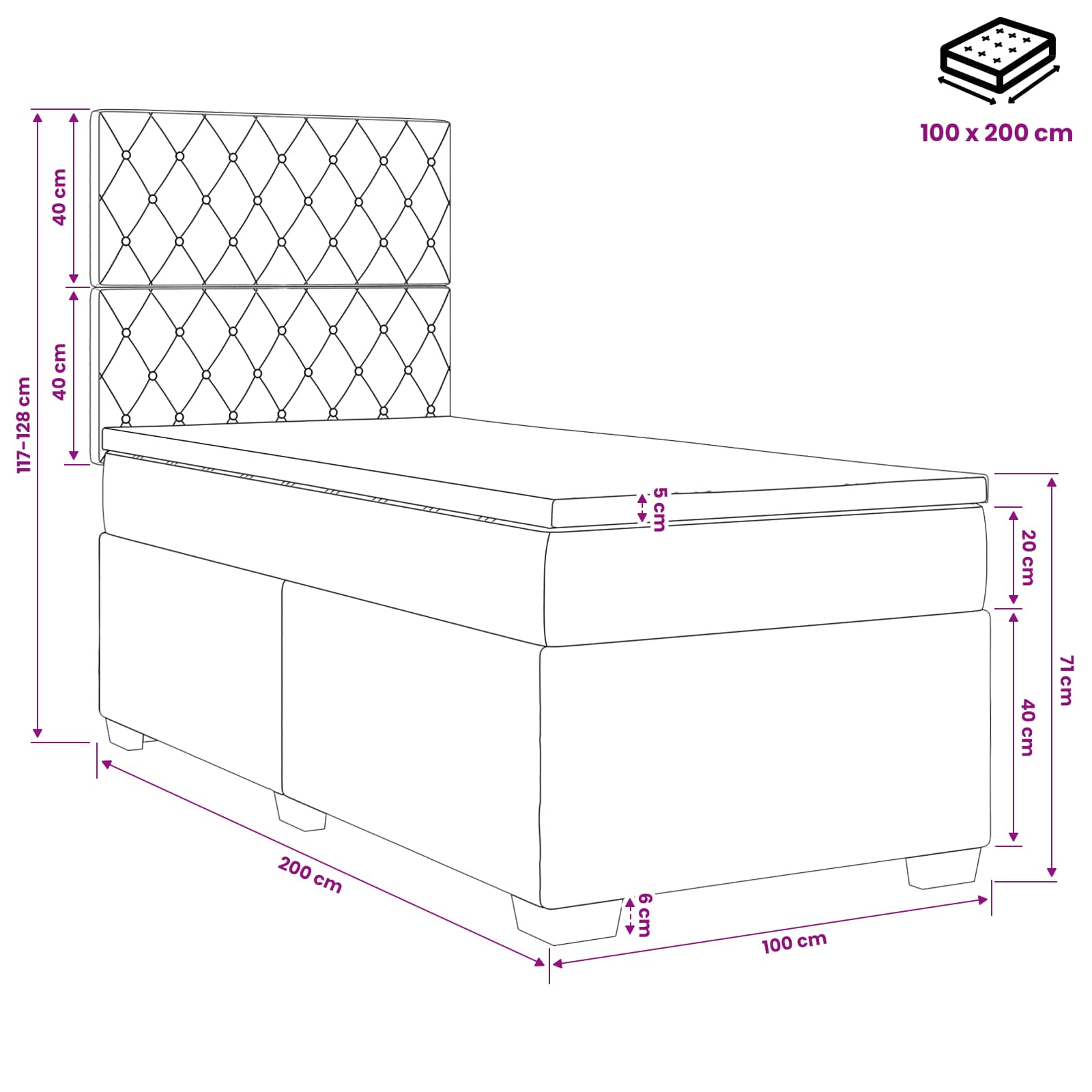 Boxspringbed met matras Roze 100 x 200 cm Fluweel – afbeelding 11