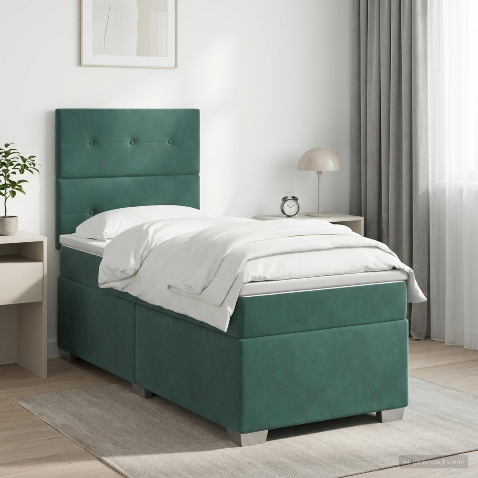 Boxspringbed met matras Donkergroen 100 x 200 cm Fluweel