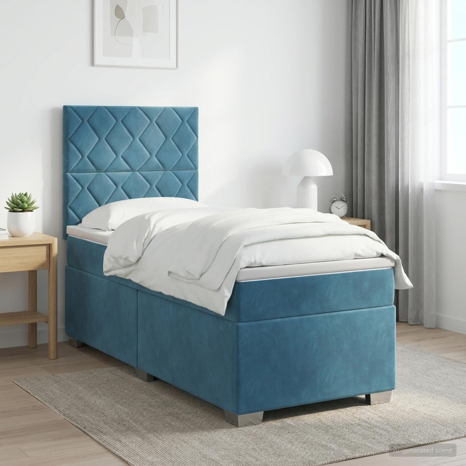 Boxspringbed met matras Blauw 100 x 200 cm Fluweel