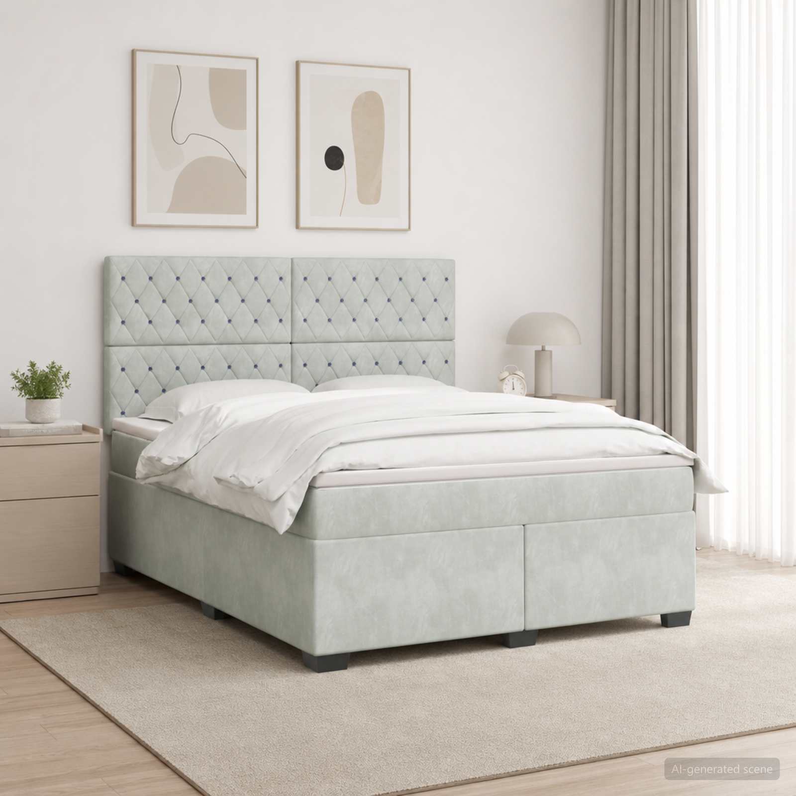 Boxspringbed met matras Lichtgrijs 140 x 190 cm Fluweel