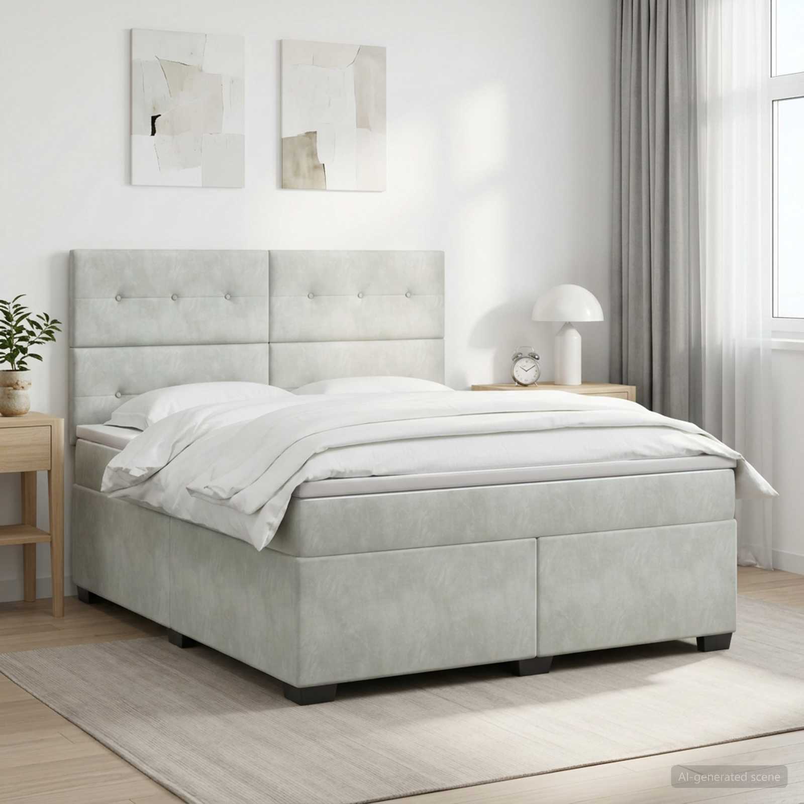 Boxspringbed met matras Lichtgrijs 160 x 200 cm Fluweel
