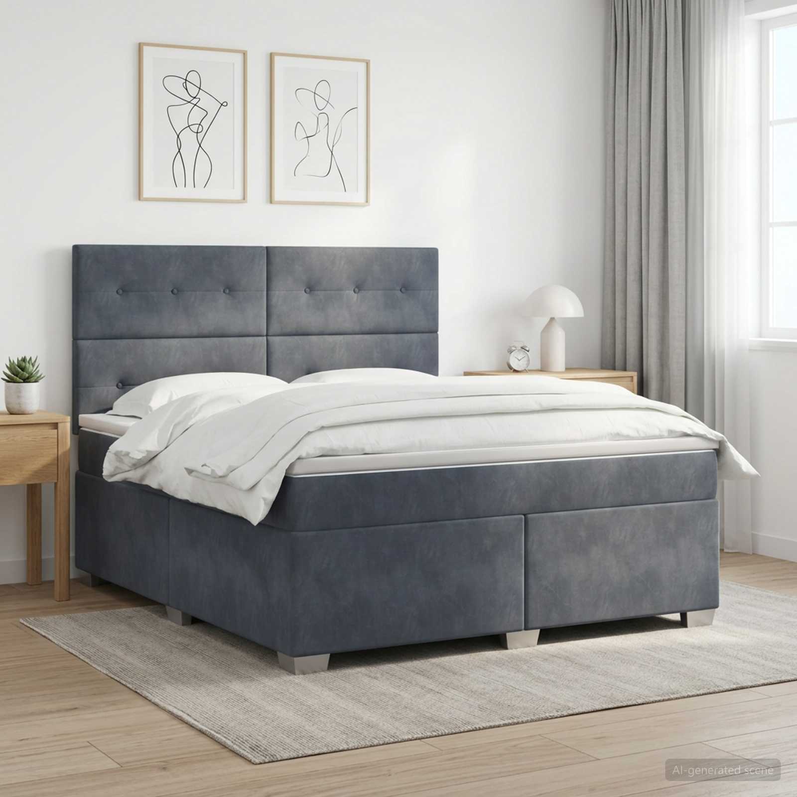 Boxspringbed met matras Donkergrijs 160 x 200 cm Fluweel