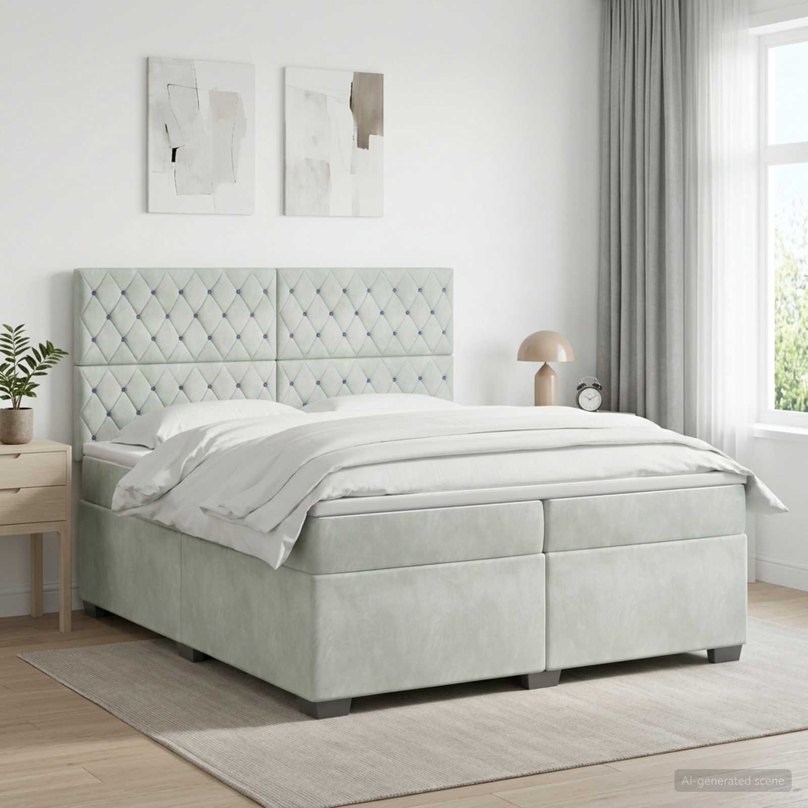 Boxspringbed met matras Lichtgrijs 200 x 200 cm Fluweel