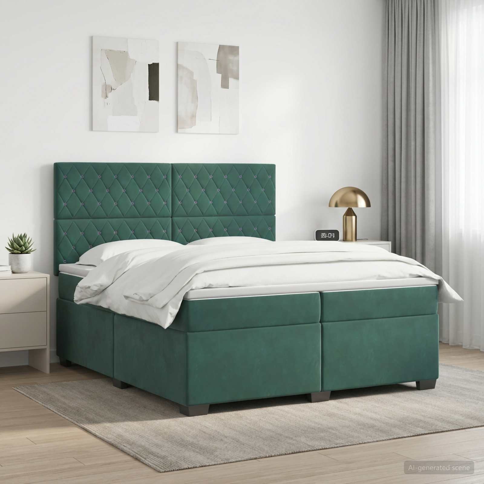 Boxspringbed met matras Donkergroen 200 x 200 cm Fluweel – afbeelding 1