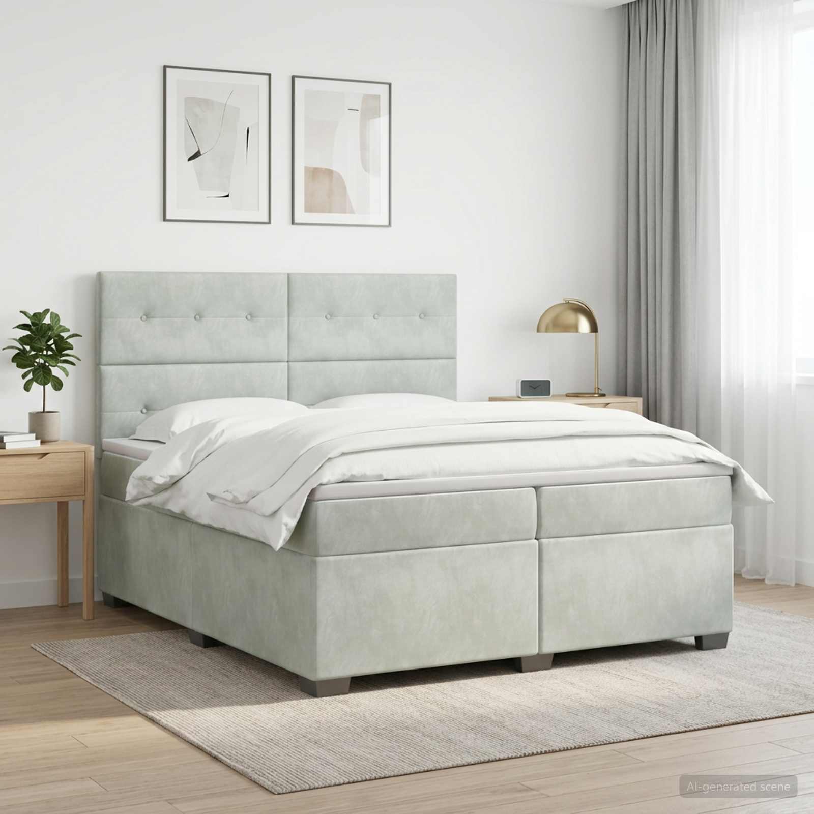 Boxspringbed met matras Lichtgrijs 200 x 200 cm Fluweel