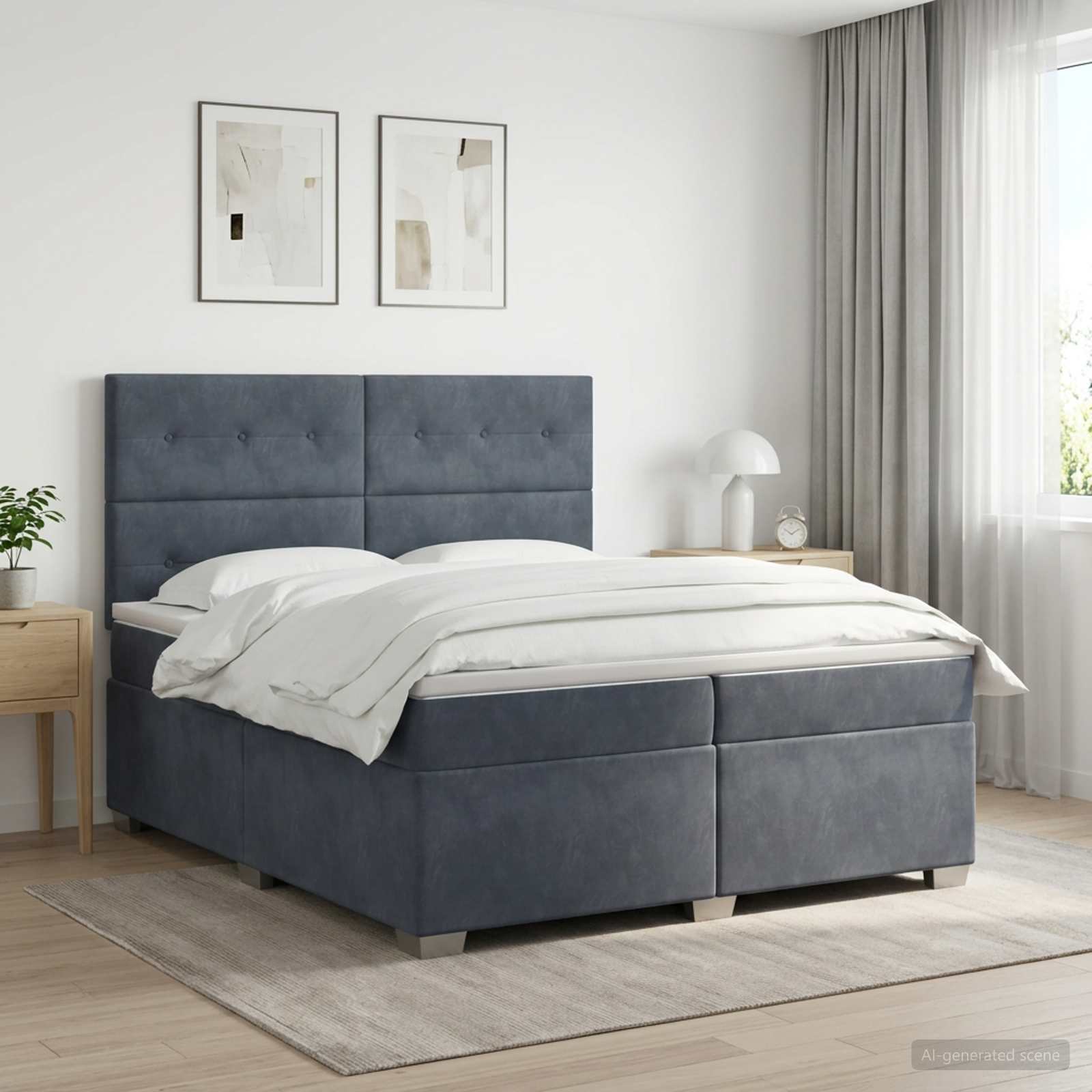 Boxspringbed met matras Donkergrijs 200 x 200 cm Fluweel