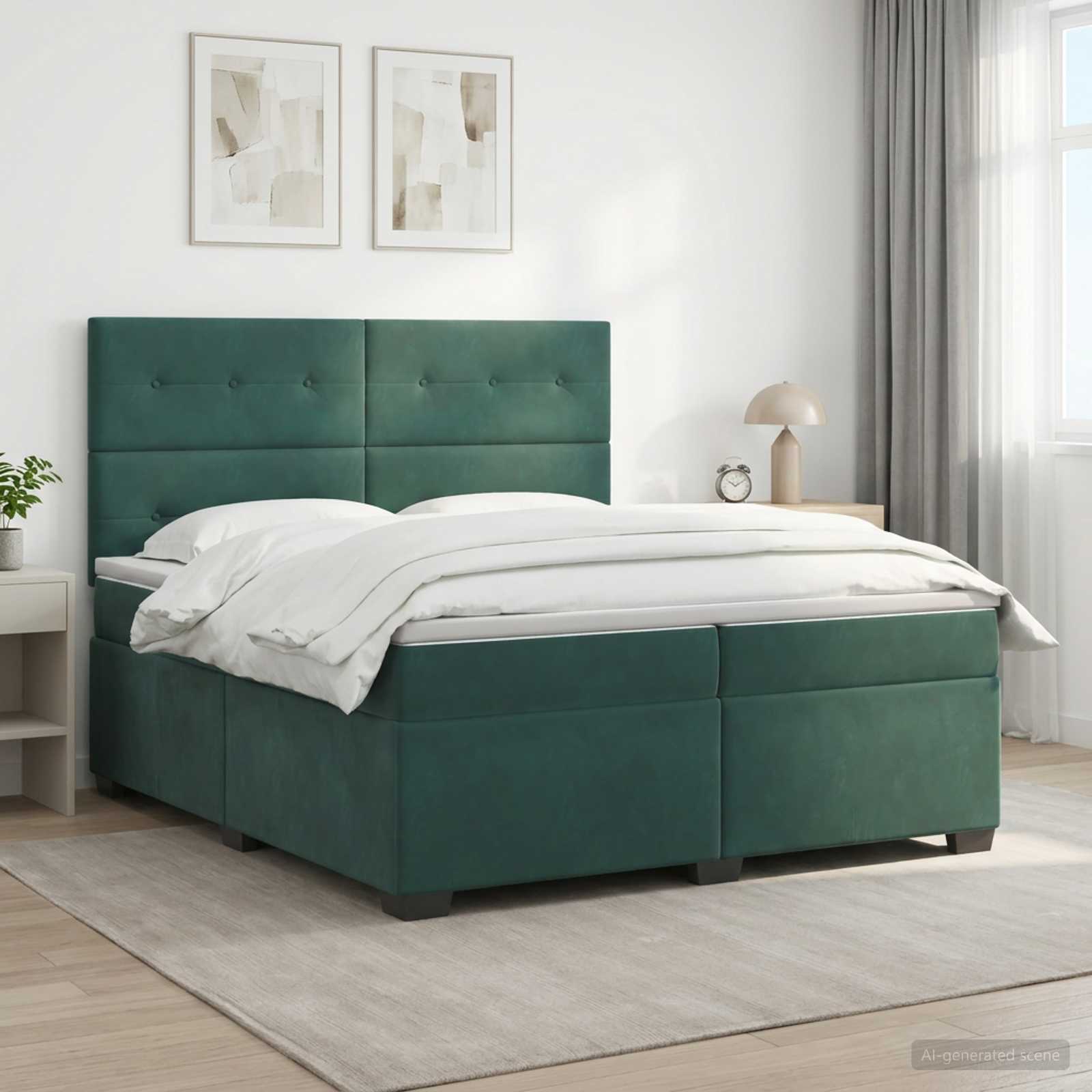 Boxspringbed met matras Donkergroen 200 x 200 cm Fluweel