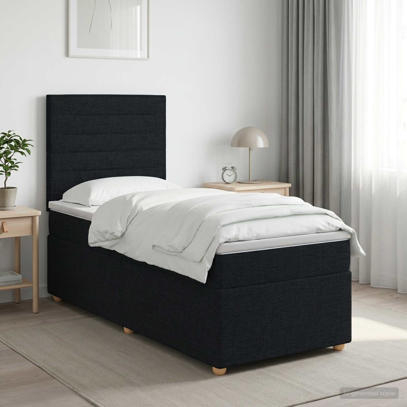 Boxspringbed met matras met hoofdeinde Zwart 90 x 190 cm Stof