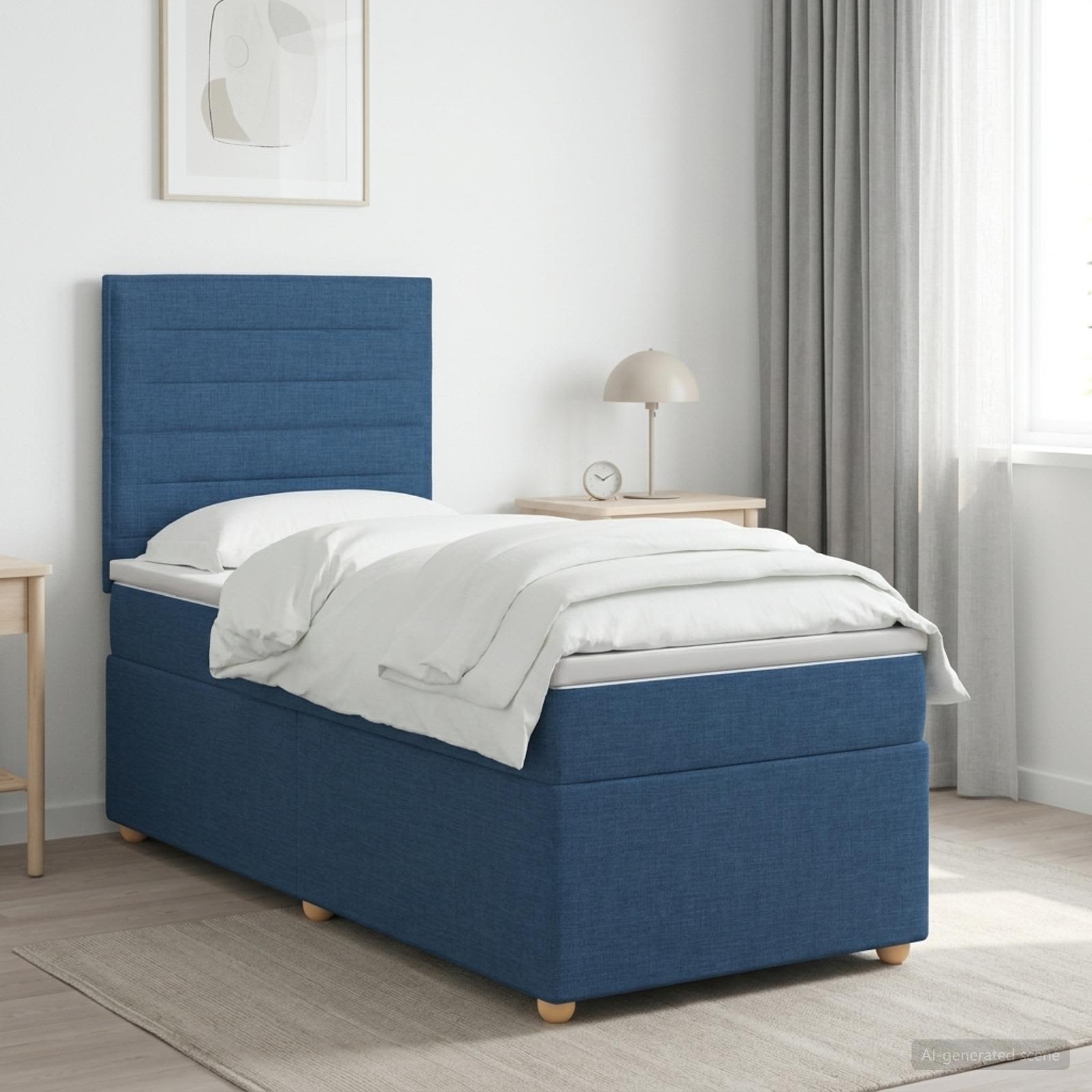 Boxspringbed met matras met hoofdeinde Blauw 90 x 200 cm Stof – afbeelding 1