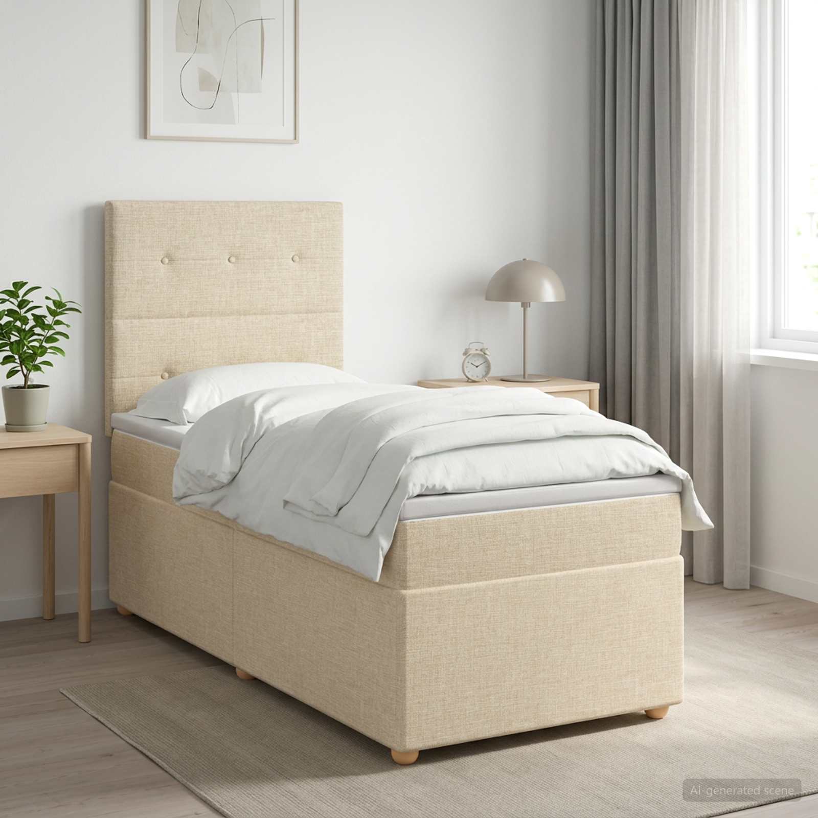 Boxspringbed met matras Crèmekleurig 100 x 200 cm Stof