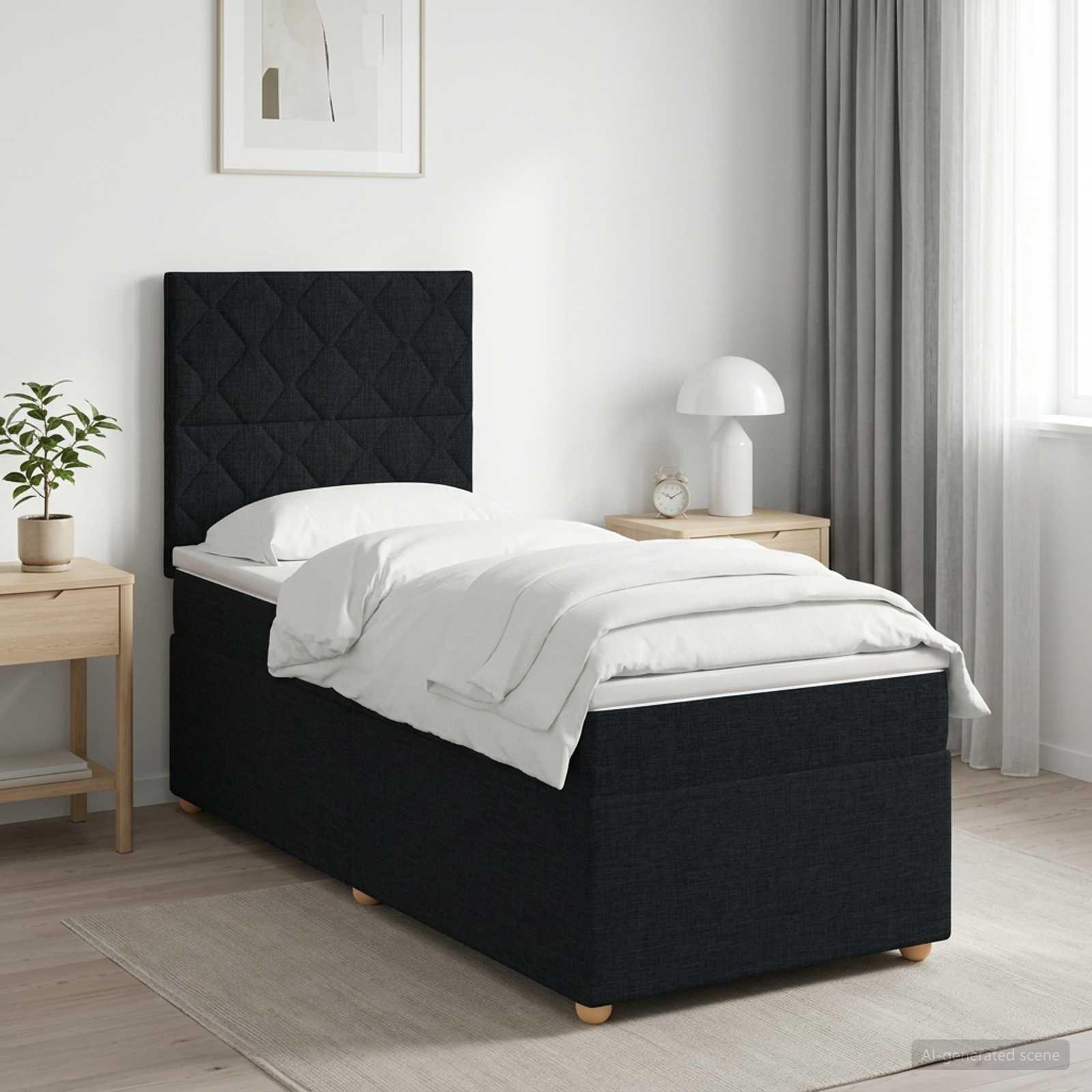 Boxspringbed met matras met hoofdeinde Zwart 100 x 200 cm Stof
