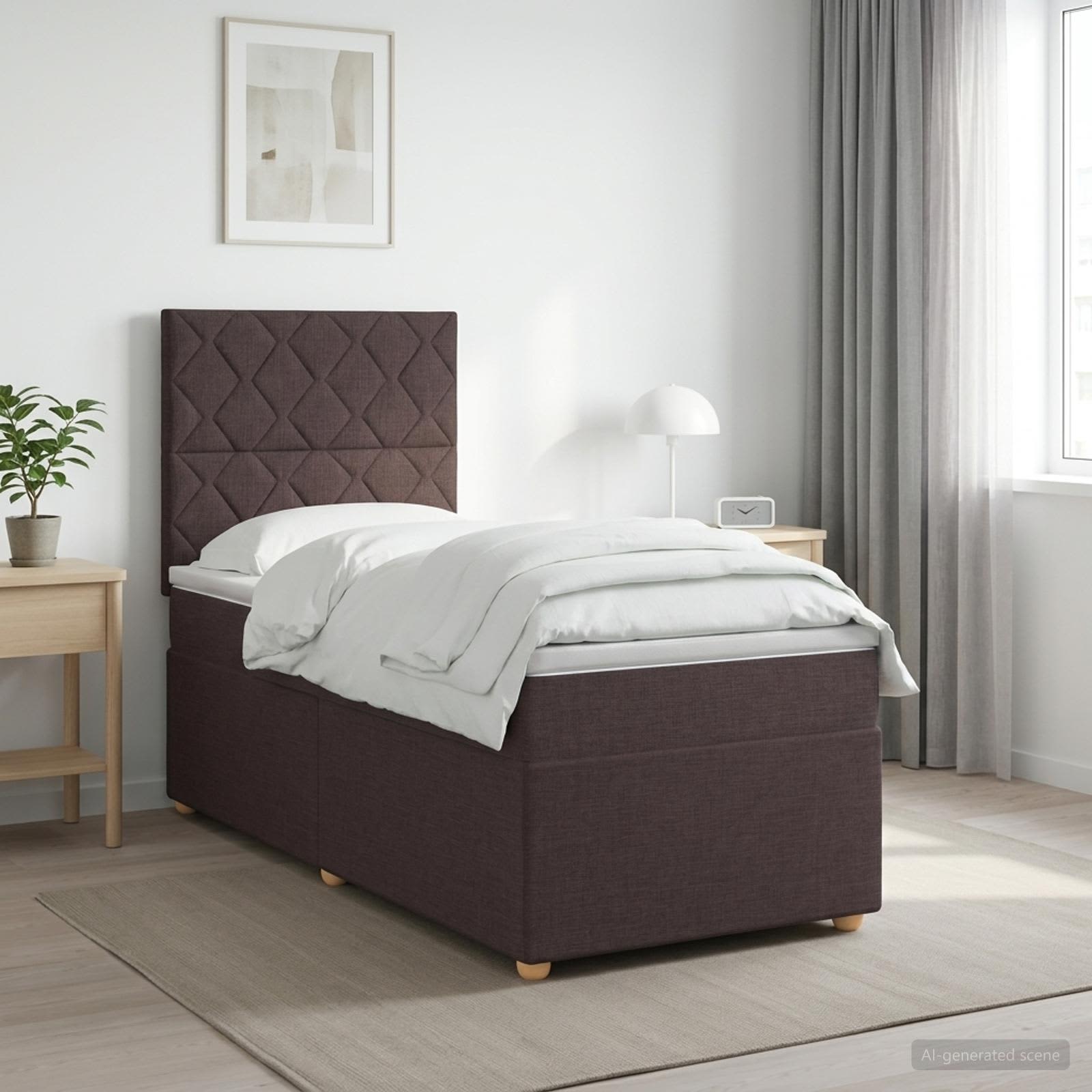 Boxspringbed met matras Donkerbruin 100 x 200 cm Stof
