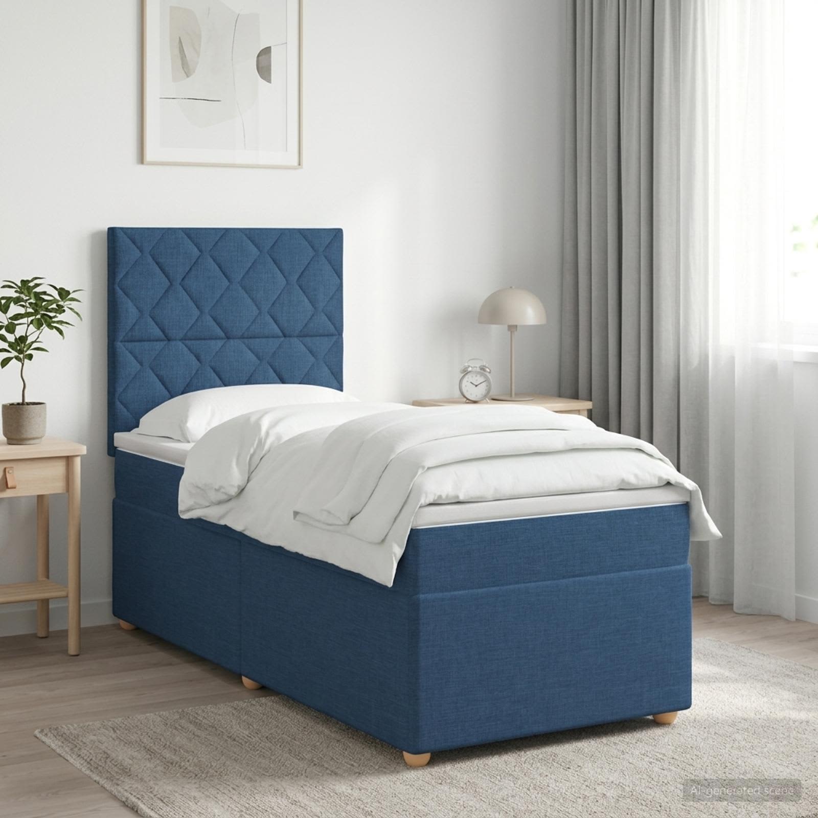 Boxspringbed met matras met hoofdeinde Blauw 100 x 200 cm Stof