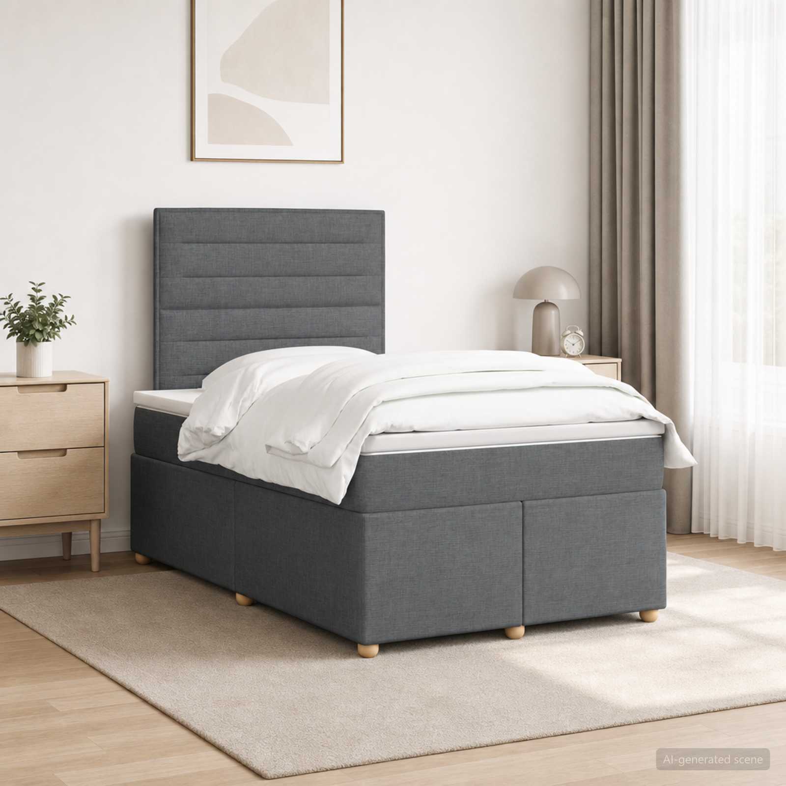 Boxspringbed met matras Donkergrijs 120 x 190 cm Stof
