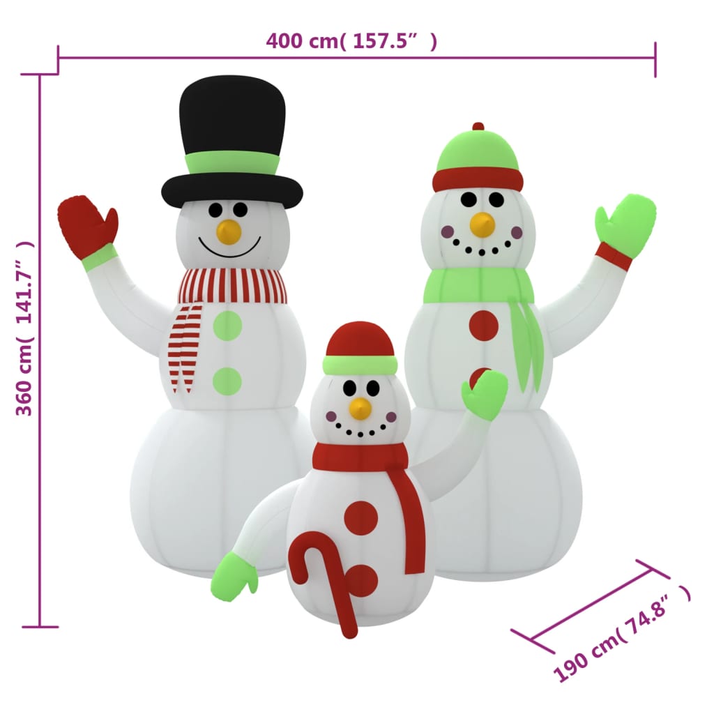 Sneeuwpopfamilie opblaasbaar met LED's 360 cm – afbeelding 12