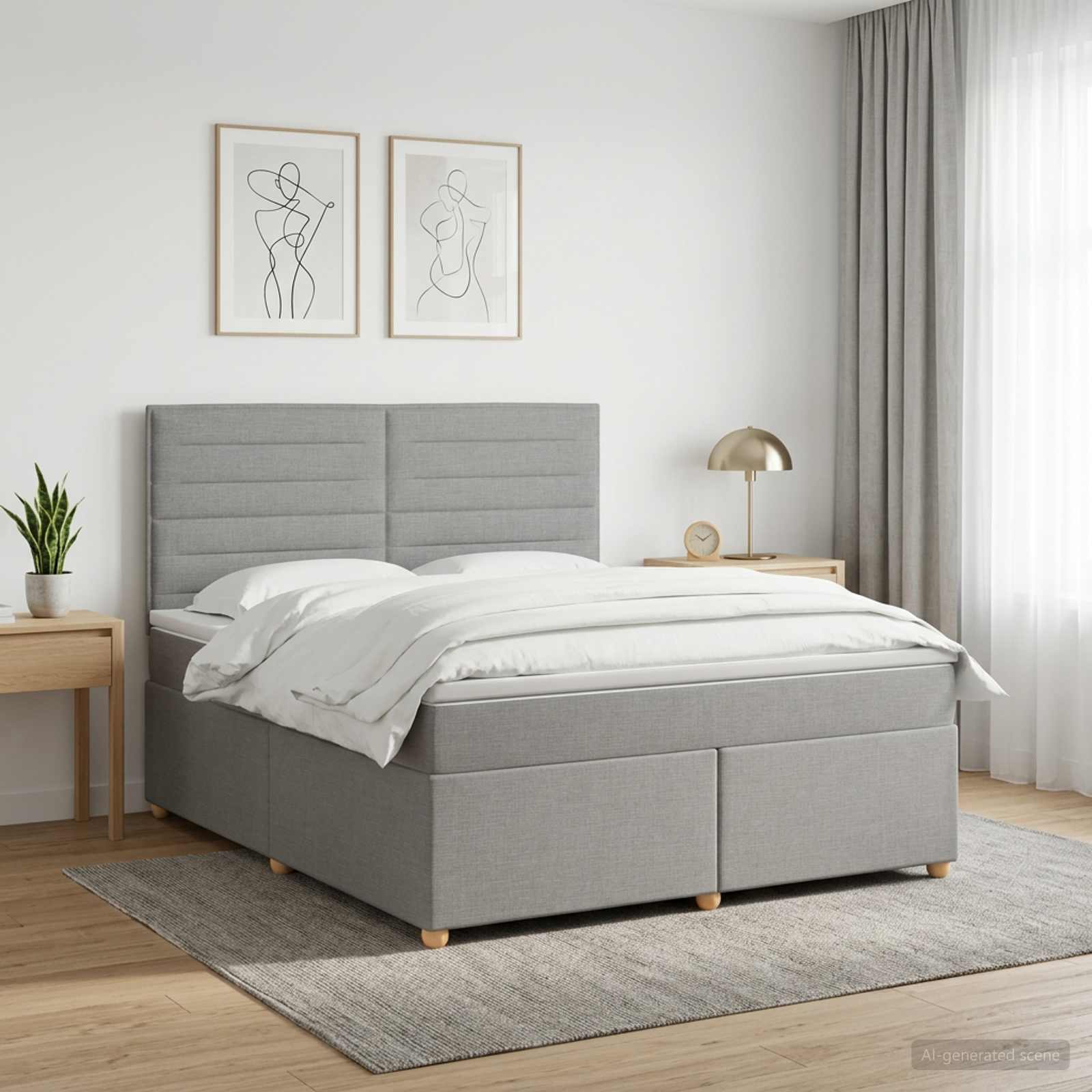 Boxspringbed met matras Lichtgrijs 140 x 190 cm Stof