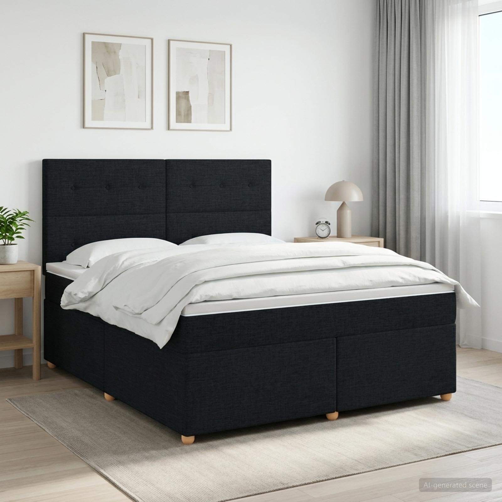 Boxspringbed met matras met hoofdeinde Zwart 140 x 190 cm Stof