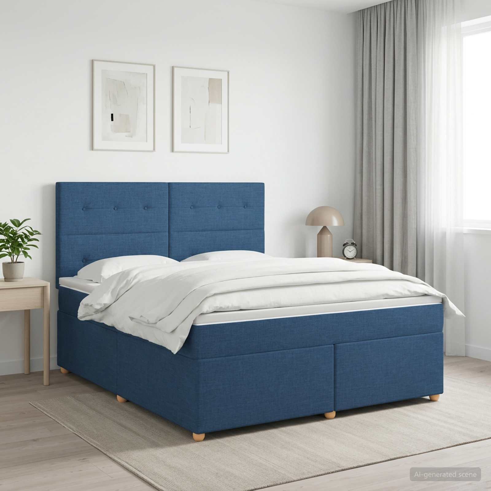 Boxspringbed met matras met hoofdeinde Blauw 140 x 190 cm Stof