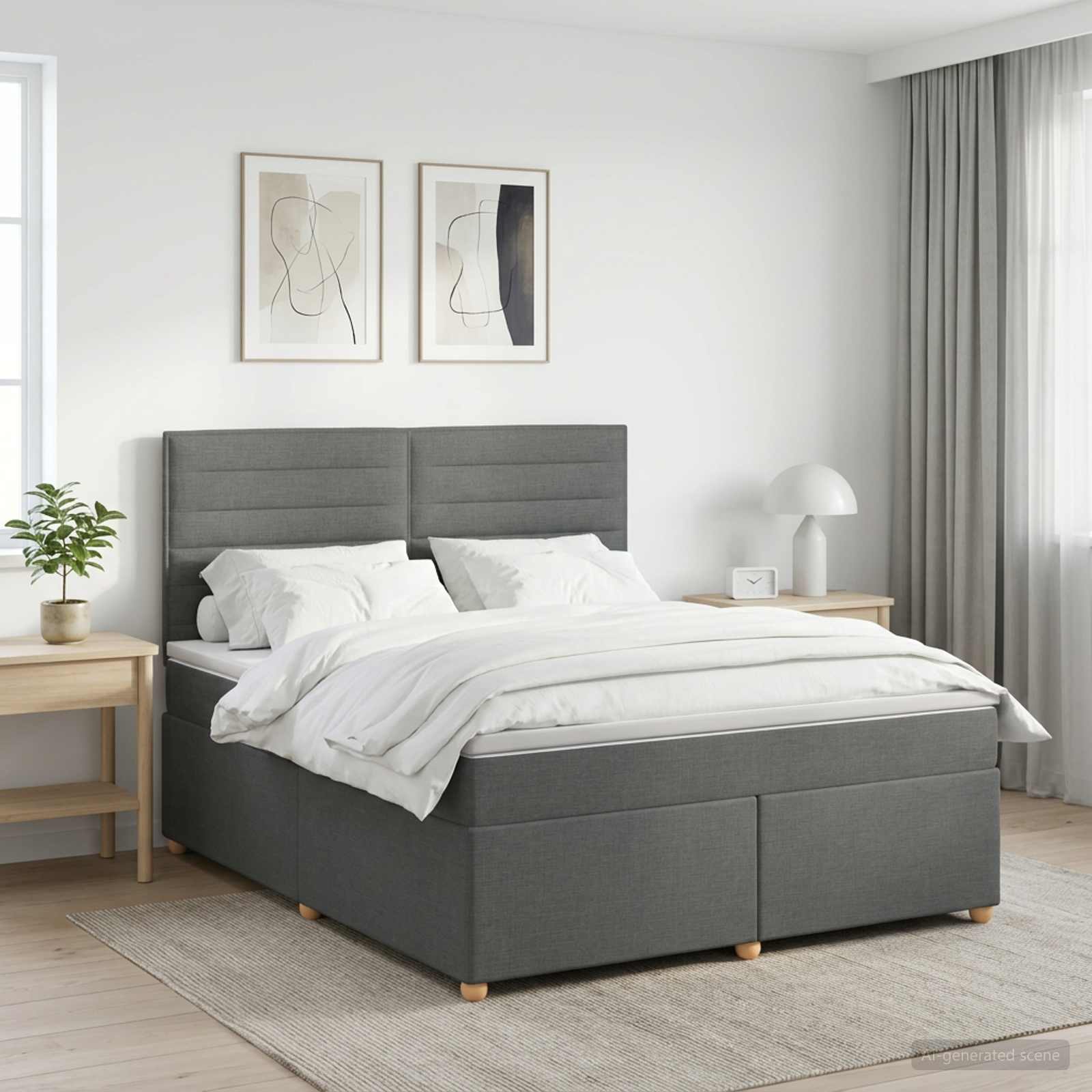Boxspringbed met matras Donkergrijs 140 x 200 cm Stof