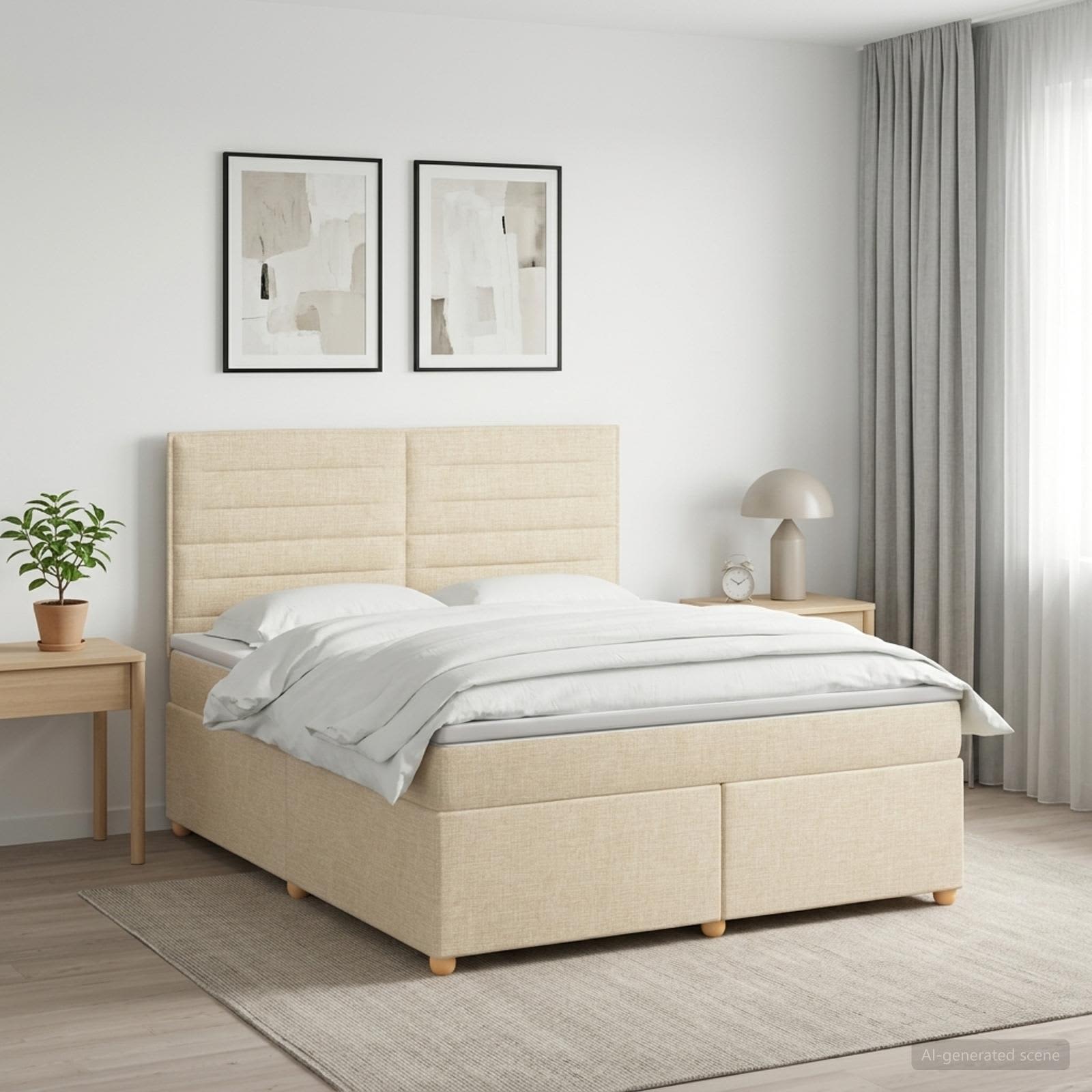 Boxspringbed met matras Crèmekleurig 140 x 200 cm Stof