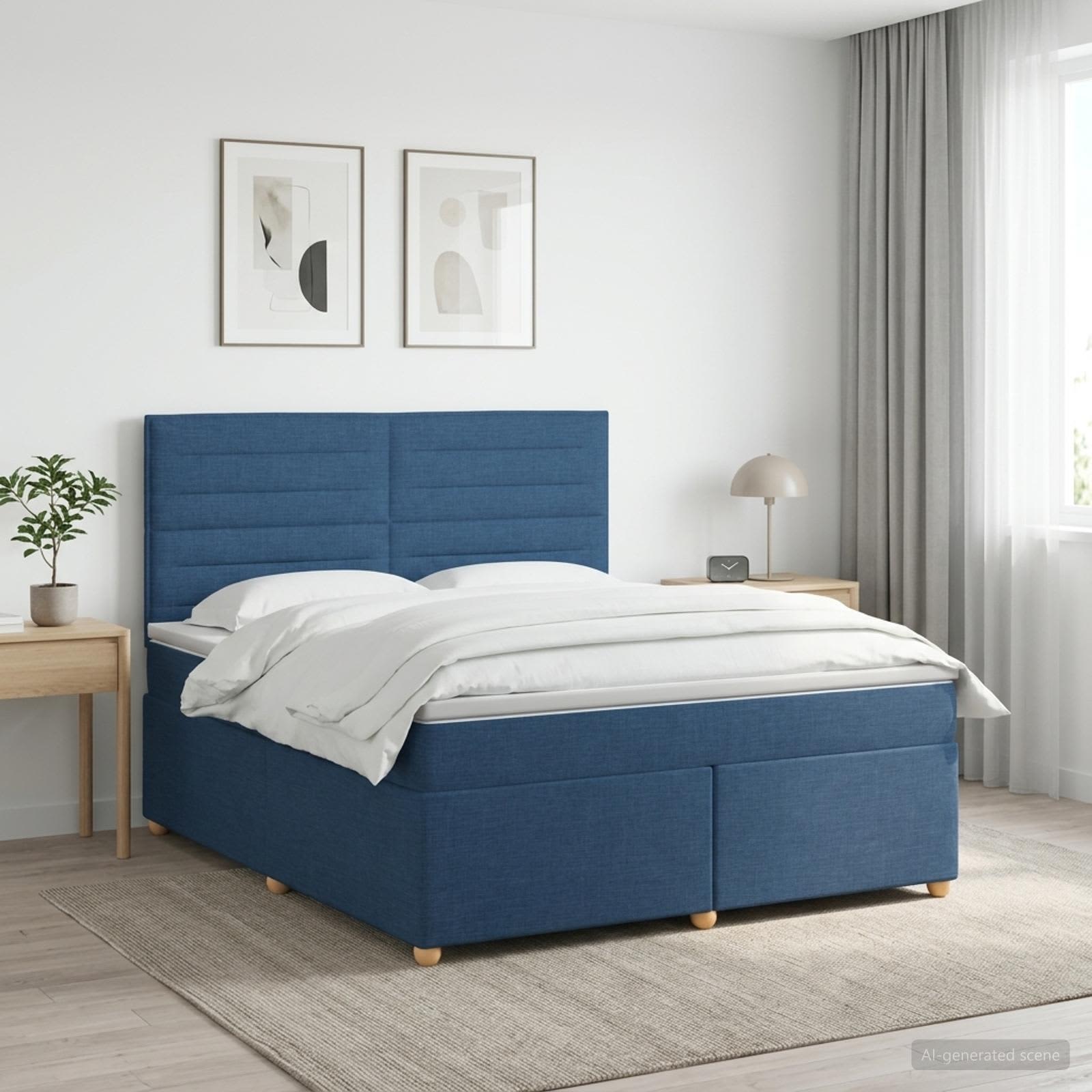 Boxspringbed met matras met hoofdeinde Blauw 140 x 200 cm Stof
