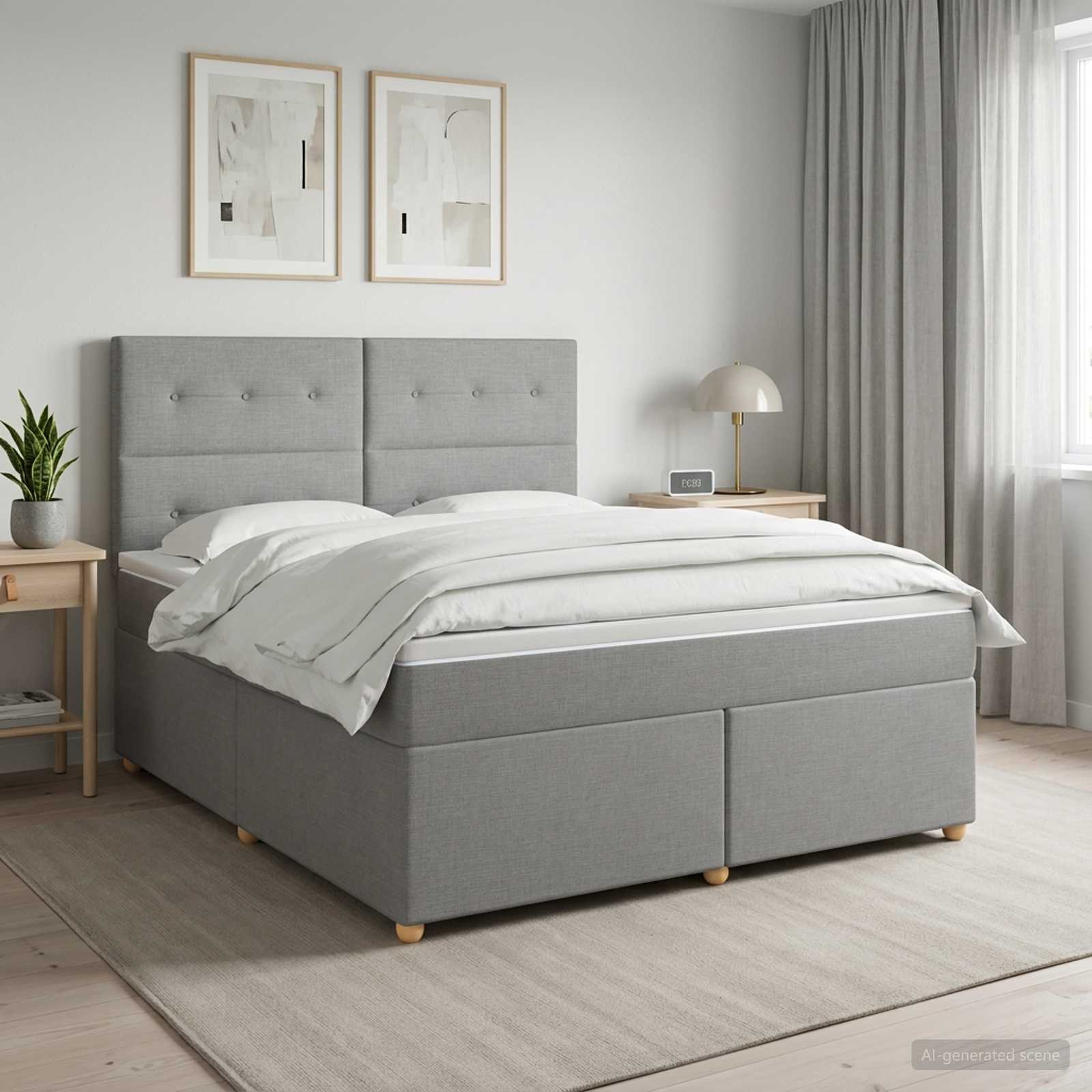 Boxspringbed met matras Lichtgrijs 140 x 200 cm Stof
