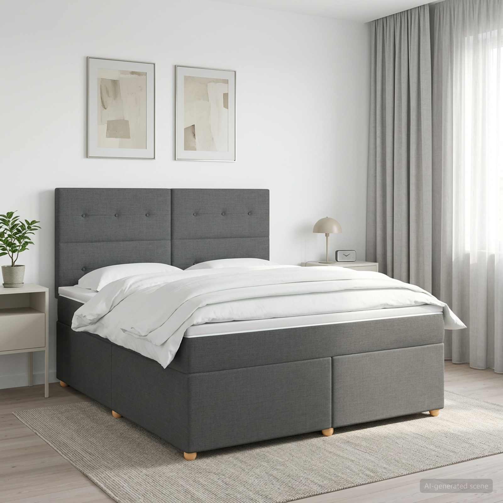Boxspringbed met matras Donkergrijs 140 x 200 cm Stof