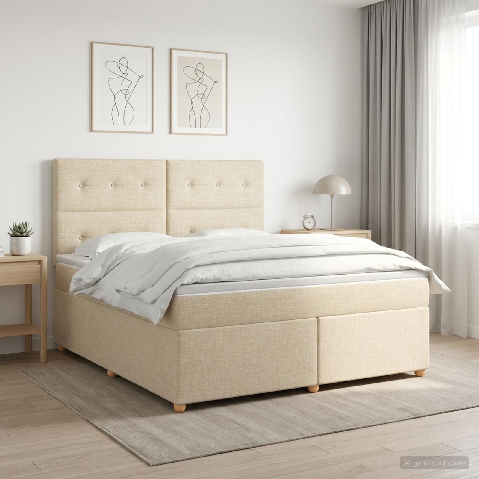 Boxspringbed met matras Crèmekleurig 140 x 200 cm Stof