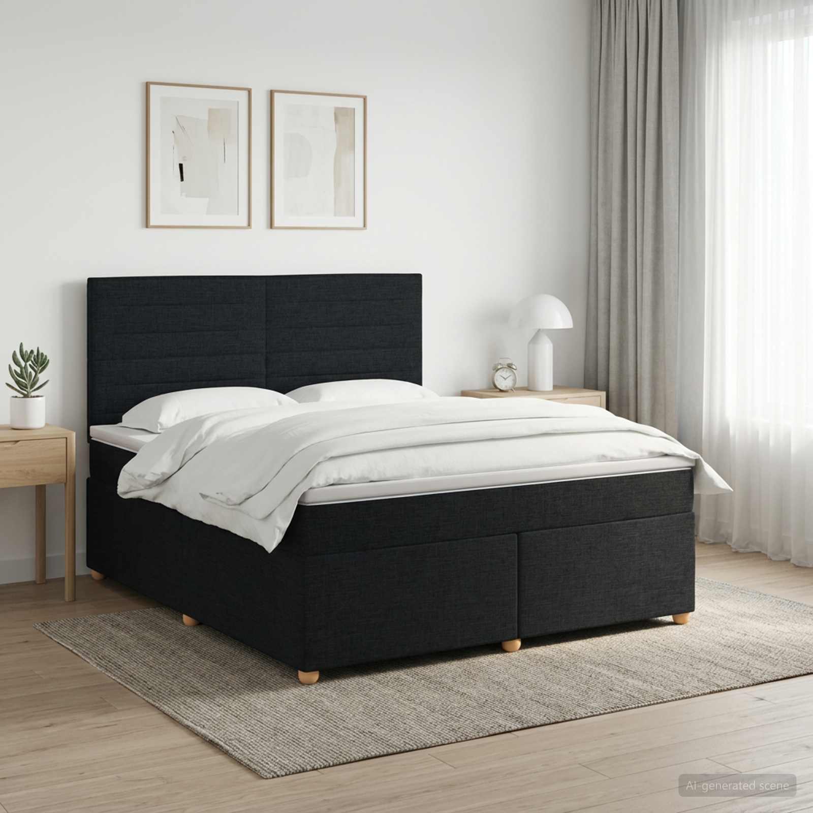 Boxspringbed met matras met hoofdeinde Zwart 180 x 200 cm Stof – afbeelding 1