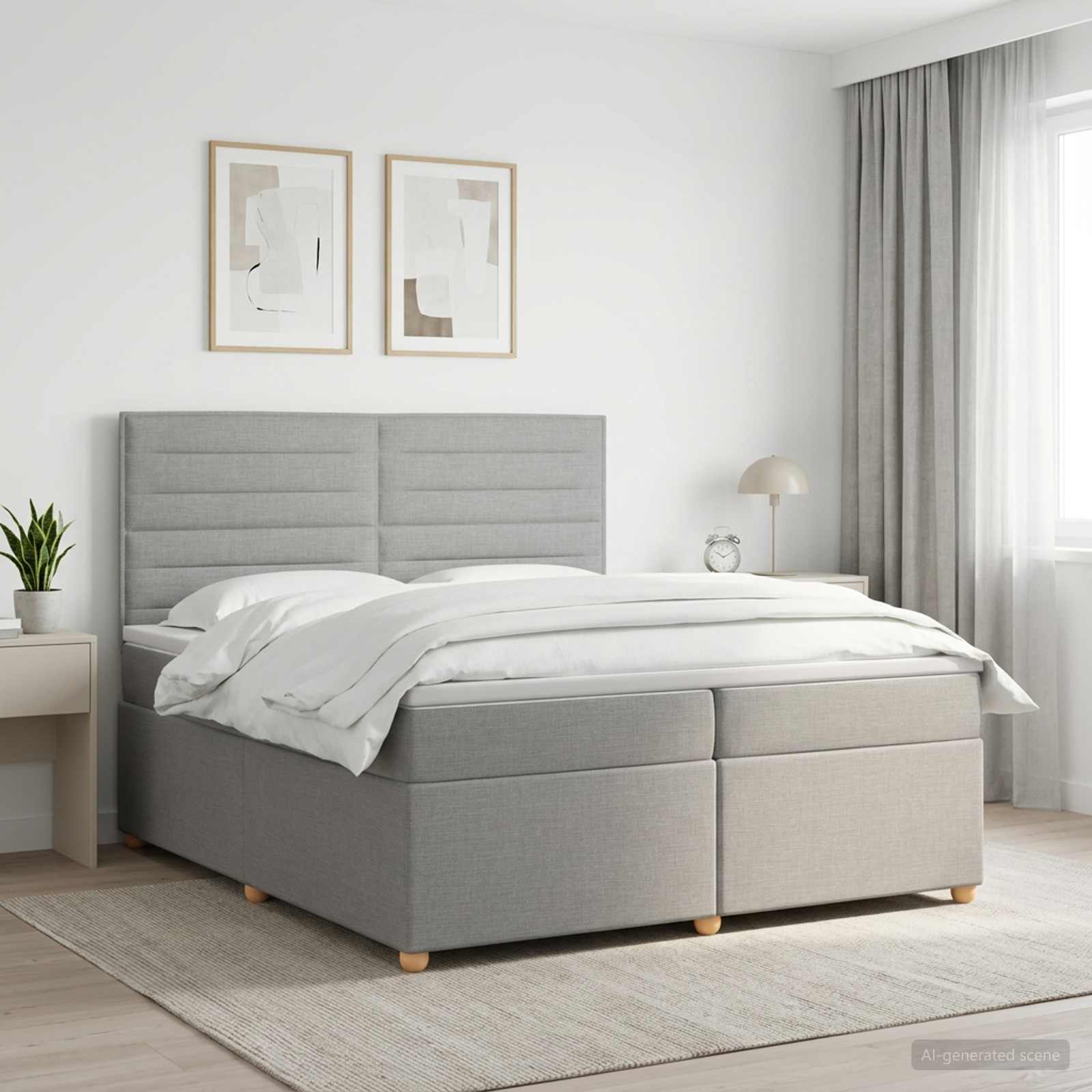 Boxspringbed met matras Lichtgrijs 200 x 200 cm Stof