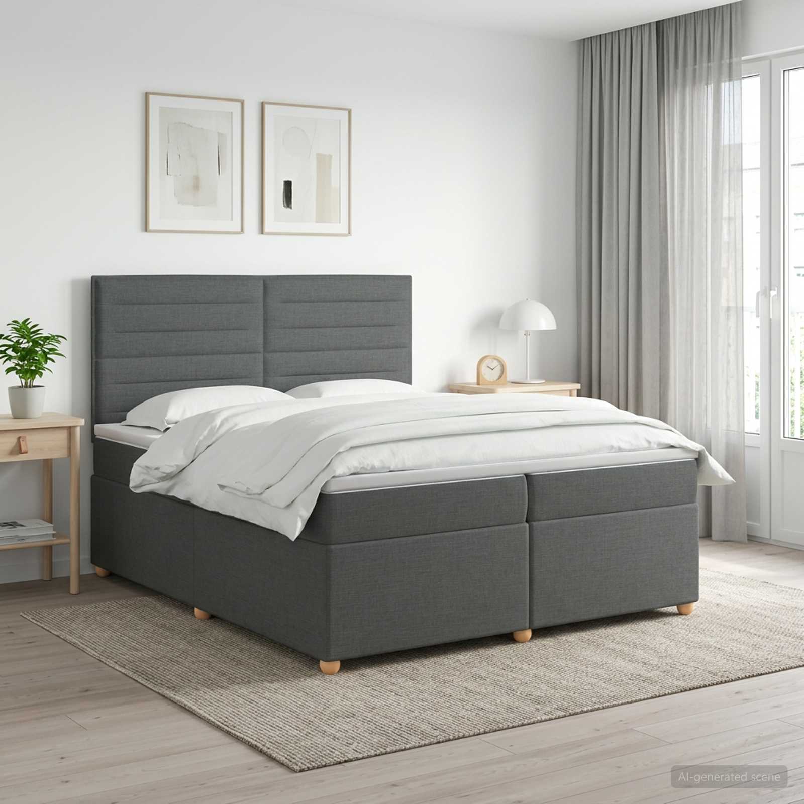 Boxspringbed met matras Donkergrijs 200 x 200 cm Stof