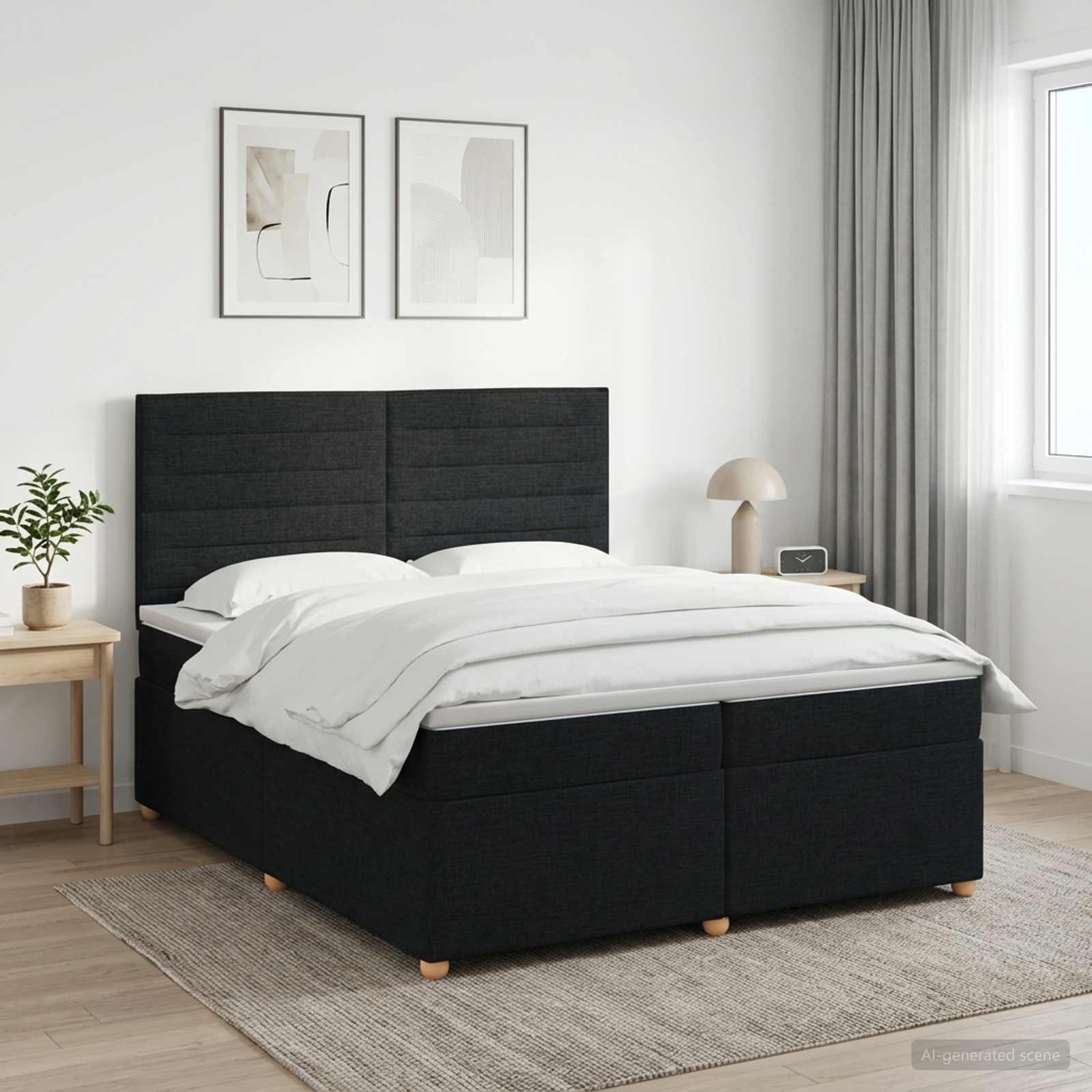 Boxspringbed met matras met hoofdeinde Zwart 200 x 200 cm Stof