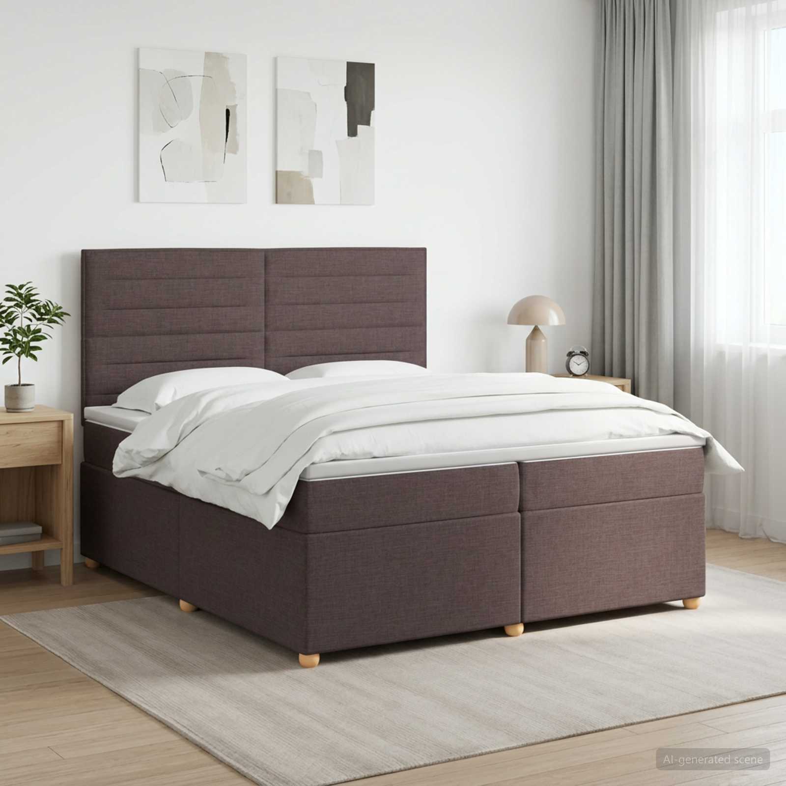 Boxspringbed met matras Donkerbruin 200 x 200 cm Stof